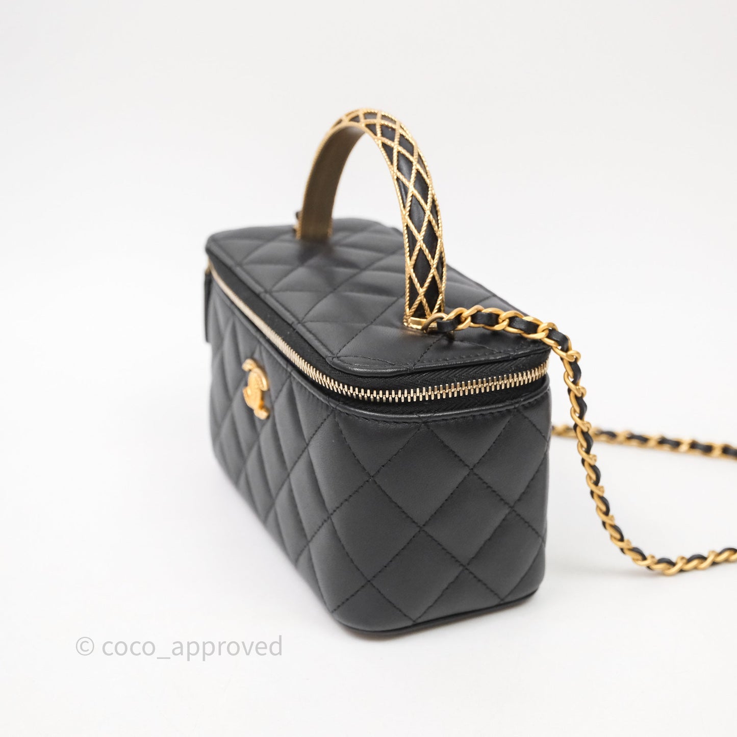 Chanel Top Handle Vanity Rectangular Black Lambskin Aged Gold Hardware