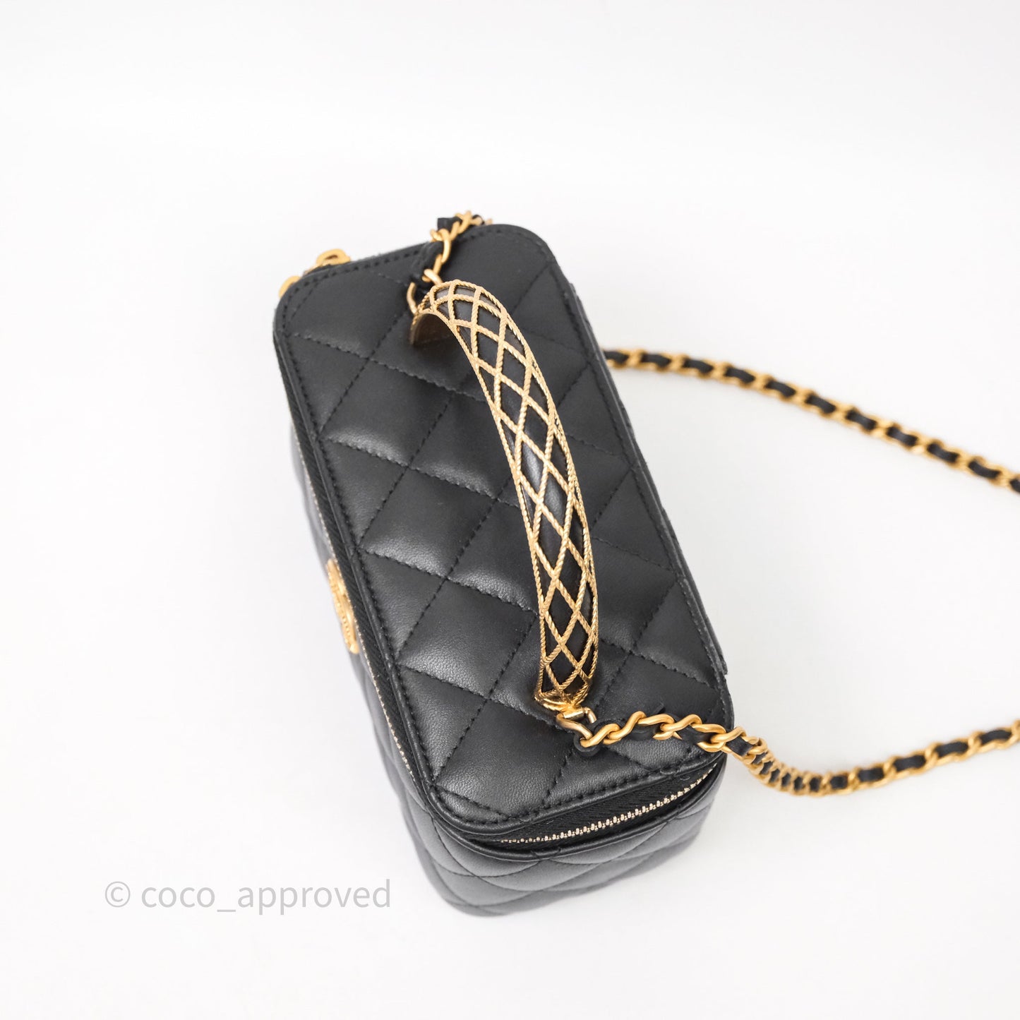 Chanel Top Handle Vanity Rectangular Black Lambskin Aged Gold Hardware