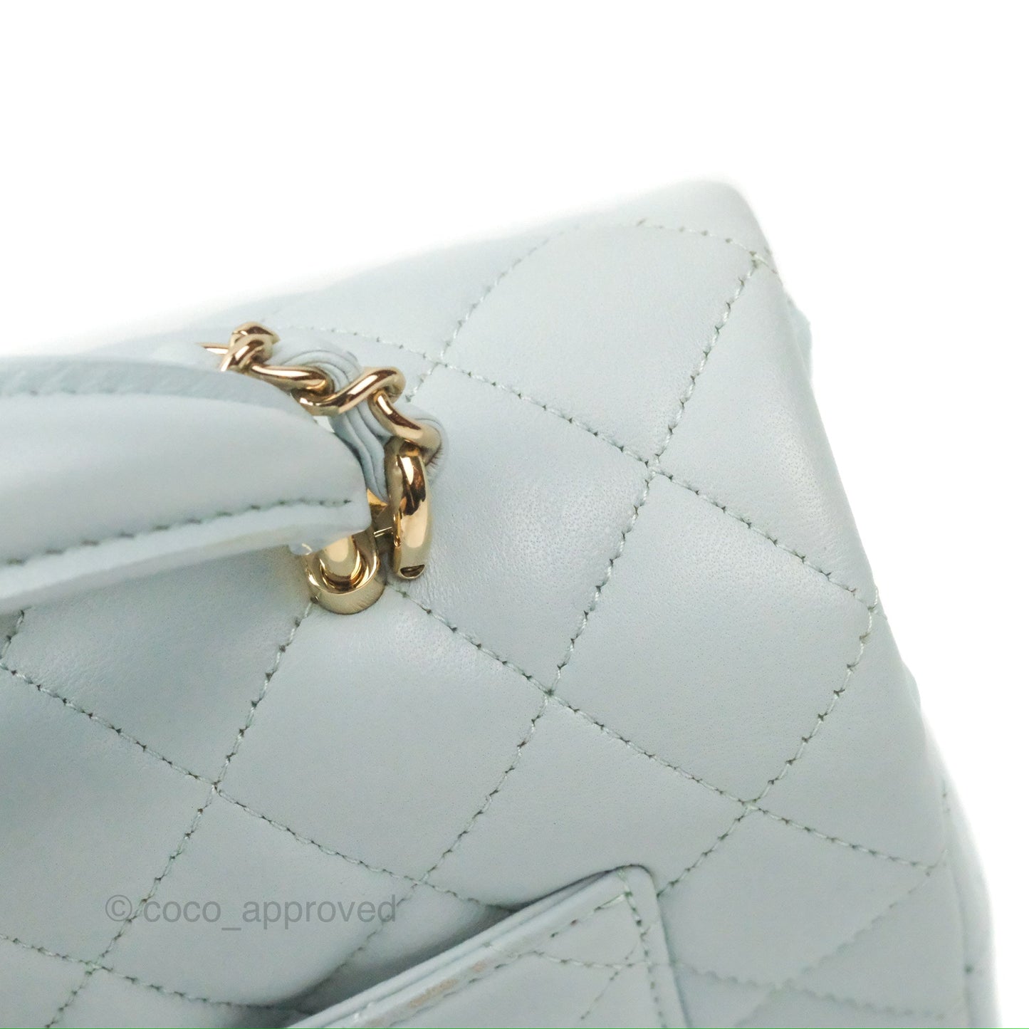 Chanel Top Handle Mini Rectangular Flap Bag Light Blue Lambskin Gold Hardware