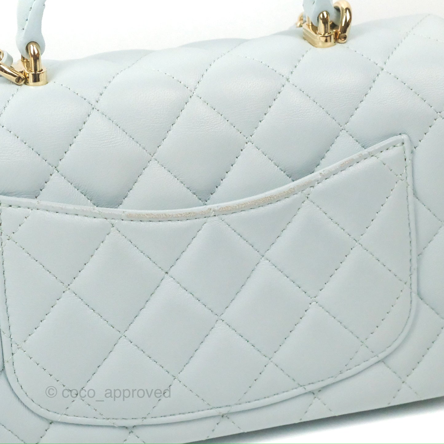 Chanel Top Handle Mini Rectangular Flap Bag Light Blue Lambskin Gold Hardware