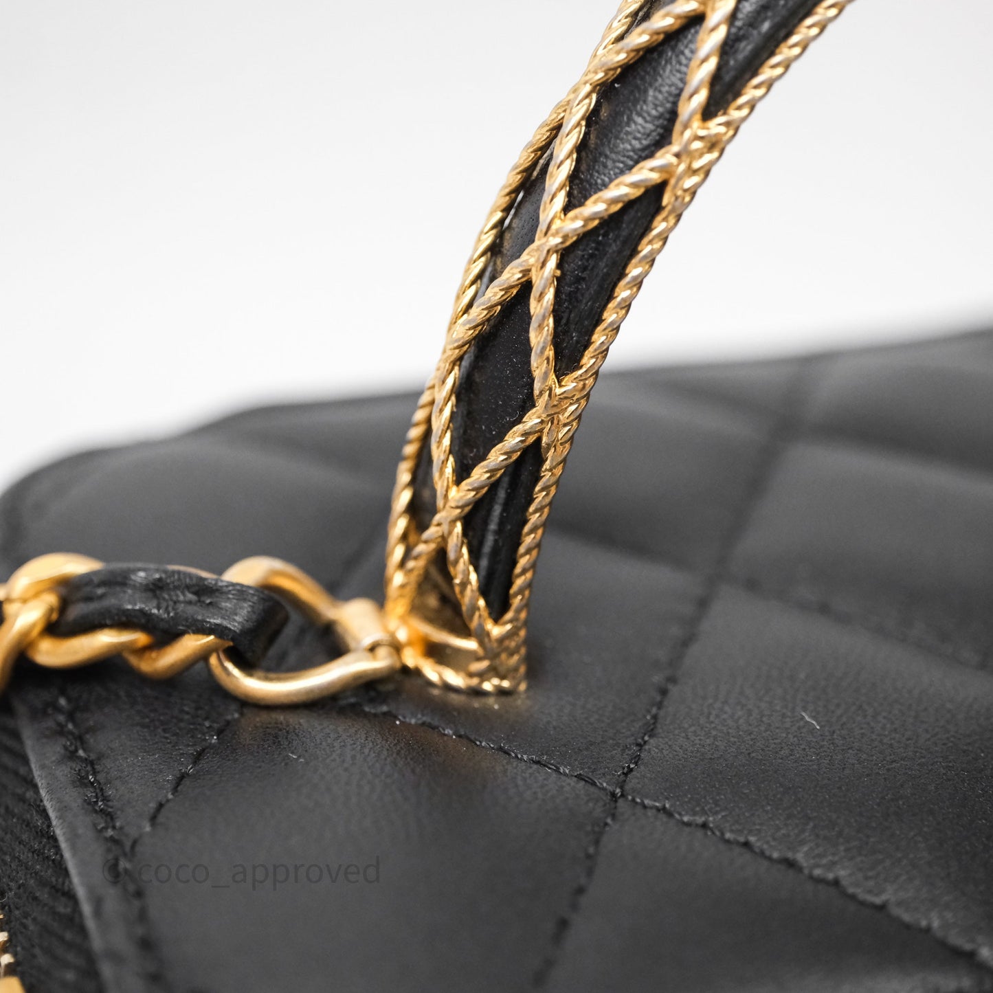 Chanel Top Handle Vanity Rectangular Black Lambskin Aged Gold Hardware