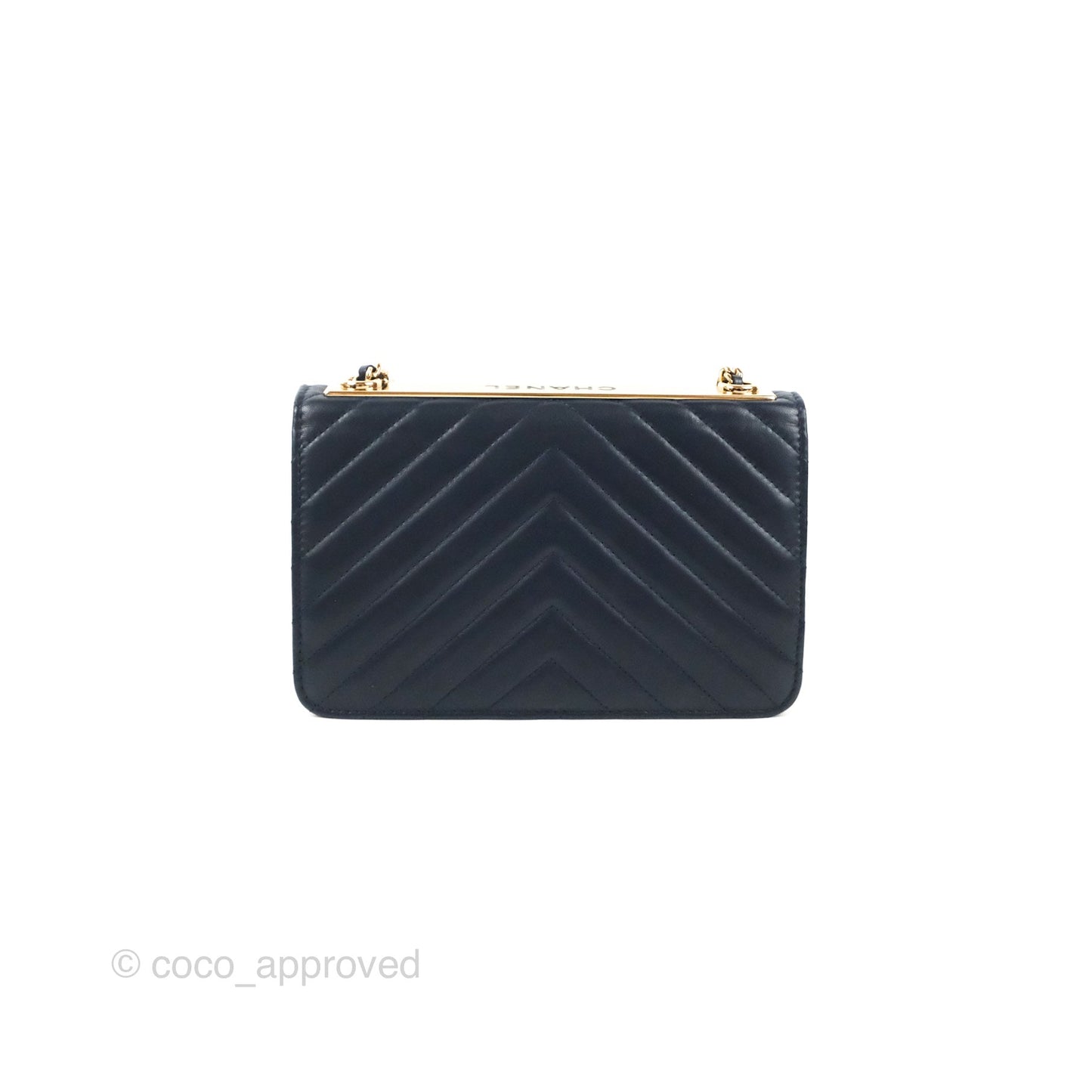 Chanel Trendy CC WOC Wallet on Chain Chevron Navy Lambskin Gold Hardware