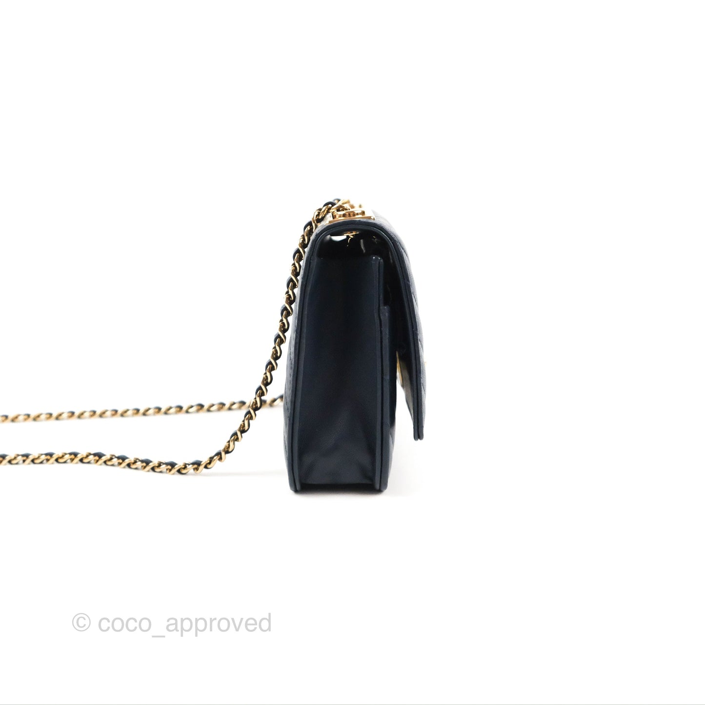 Chanel Trendy CC WOC Wallet on Chain Chevron Navy Lambskin Gold Hardware