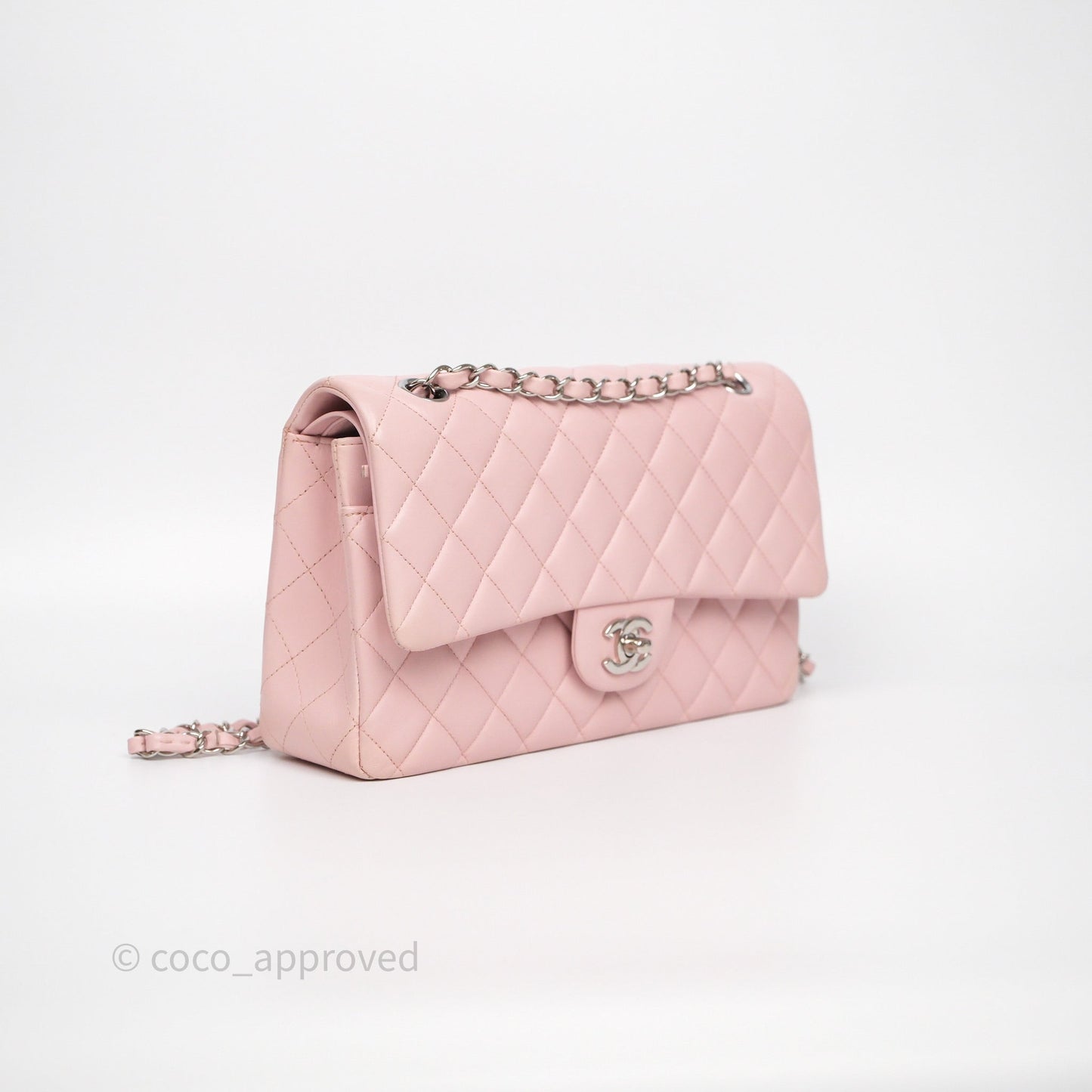 Chanel Classic M/L Medium Flap Quilted Pink Lambskin Silver Hardware