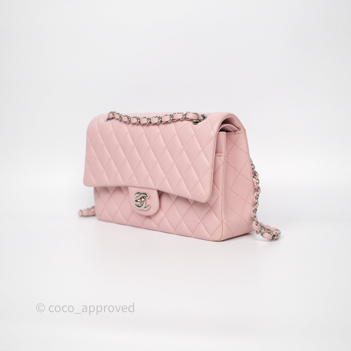 Chanel Classic M/L Medium Flap Quilted Pink Lambskin Silver Hardware