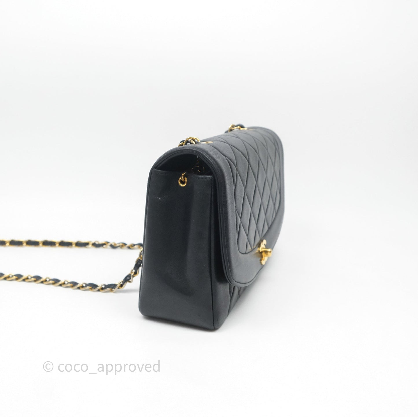 Chanel Vintage Medium Classic Diana Flap Bag Black Lambskin 24K Gold Hardware