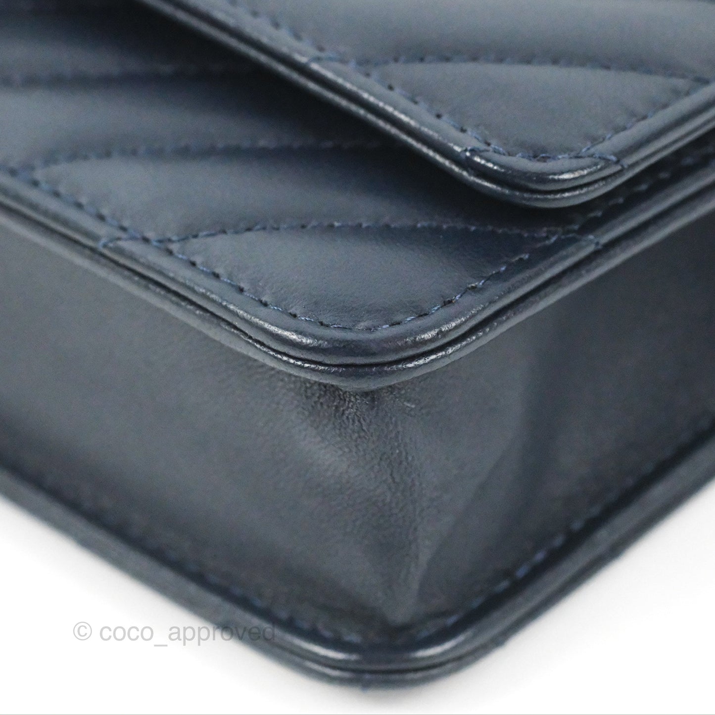 Chanel Trendy CC WOC Wallet on Chain Chevron Navy Lambskin Gold Hardware