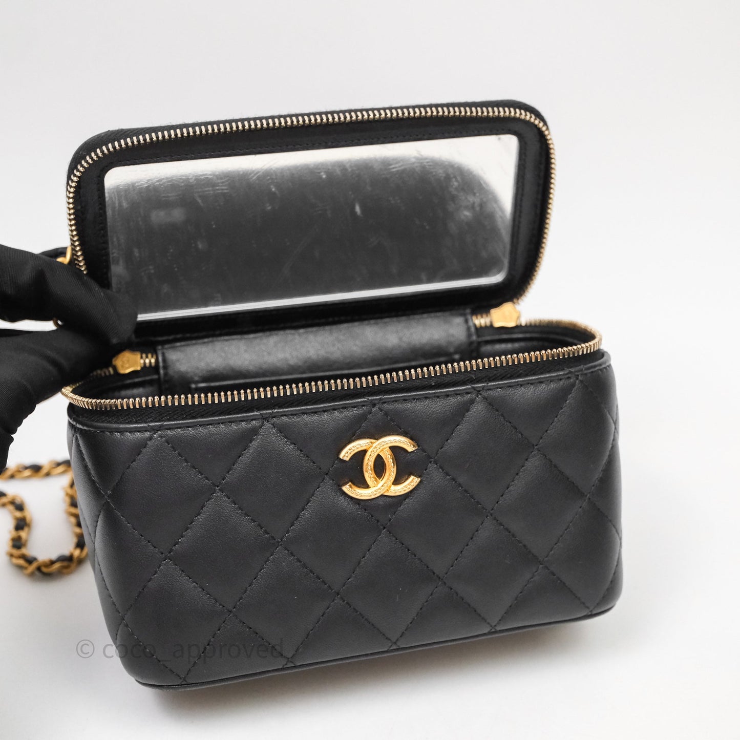 Chanel Top Handle Vanity Rectangular Black Lambskin Aged Gold Hardware