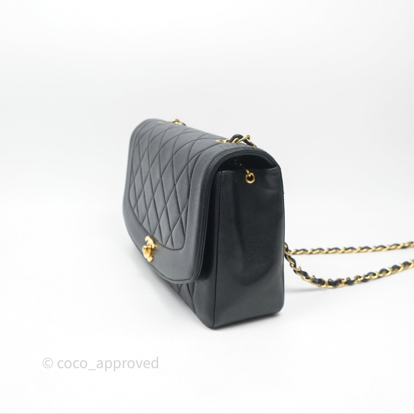 Chanel Vintage Medium Classic Diana Flap Bag Black Lambskin 24K Gold Hardware