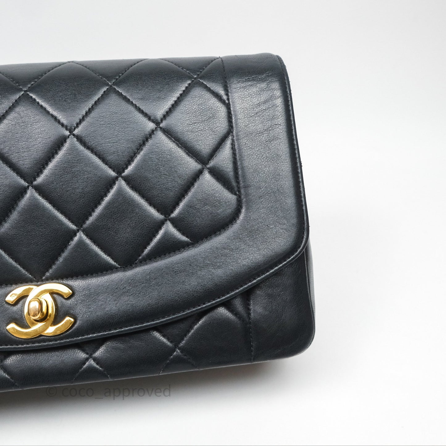 Chanel Vintage Medium Classic Diana Flap Bag Black Lambskin 24K Gold Hardware