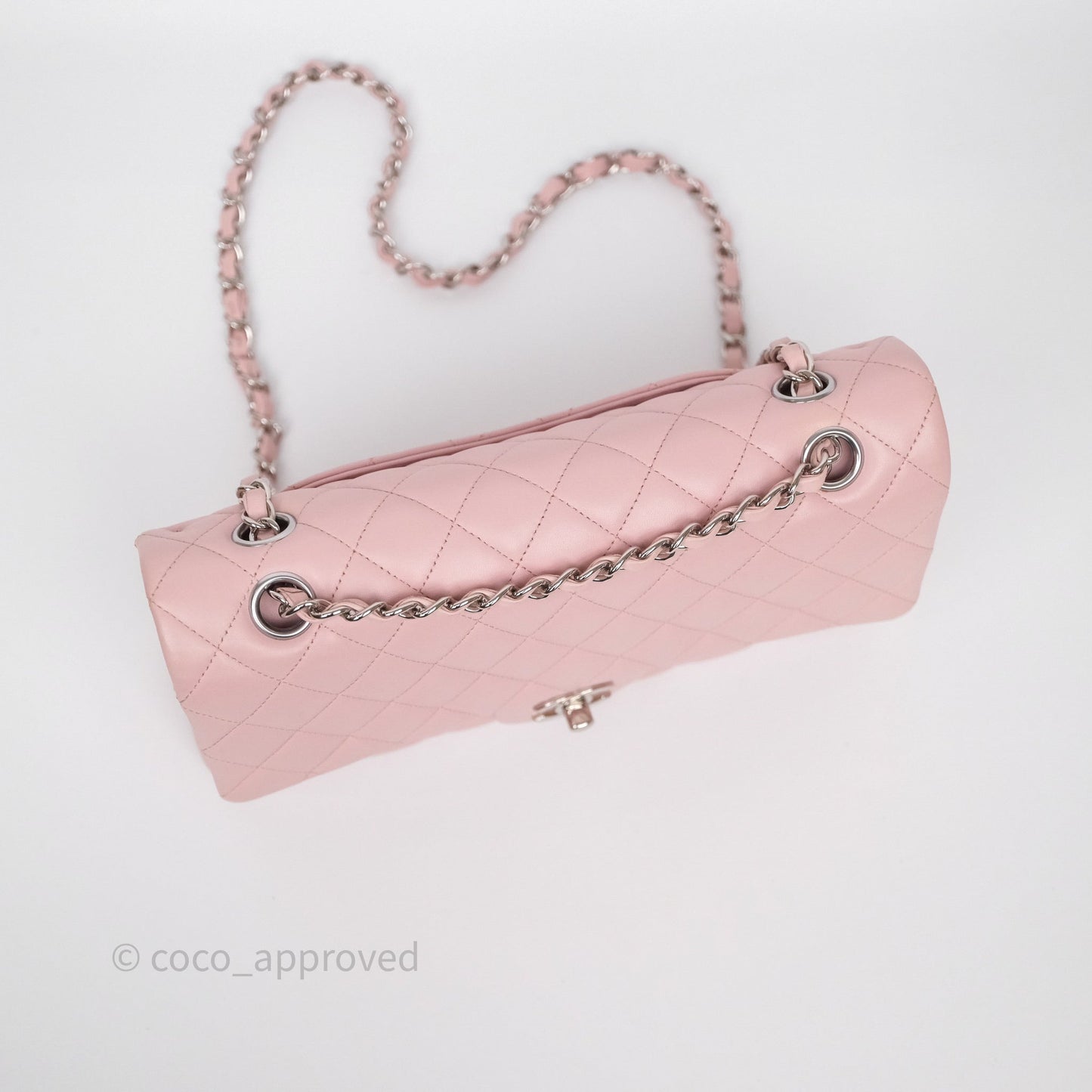 Chanel Classic M/L Medium Flap Quilted Pink Lambskin Silver Hardware