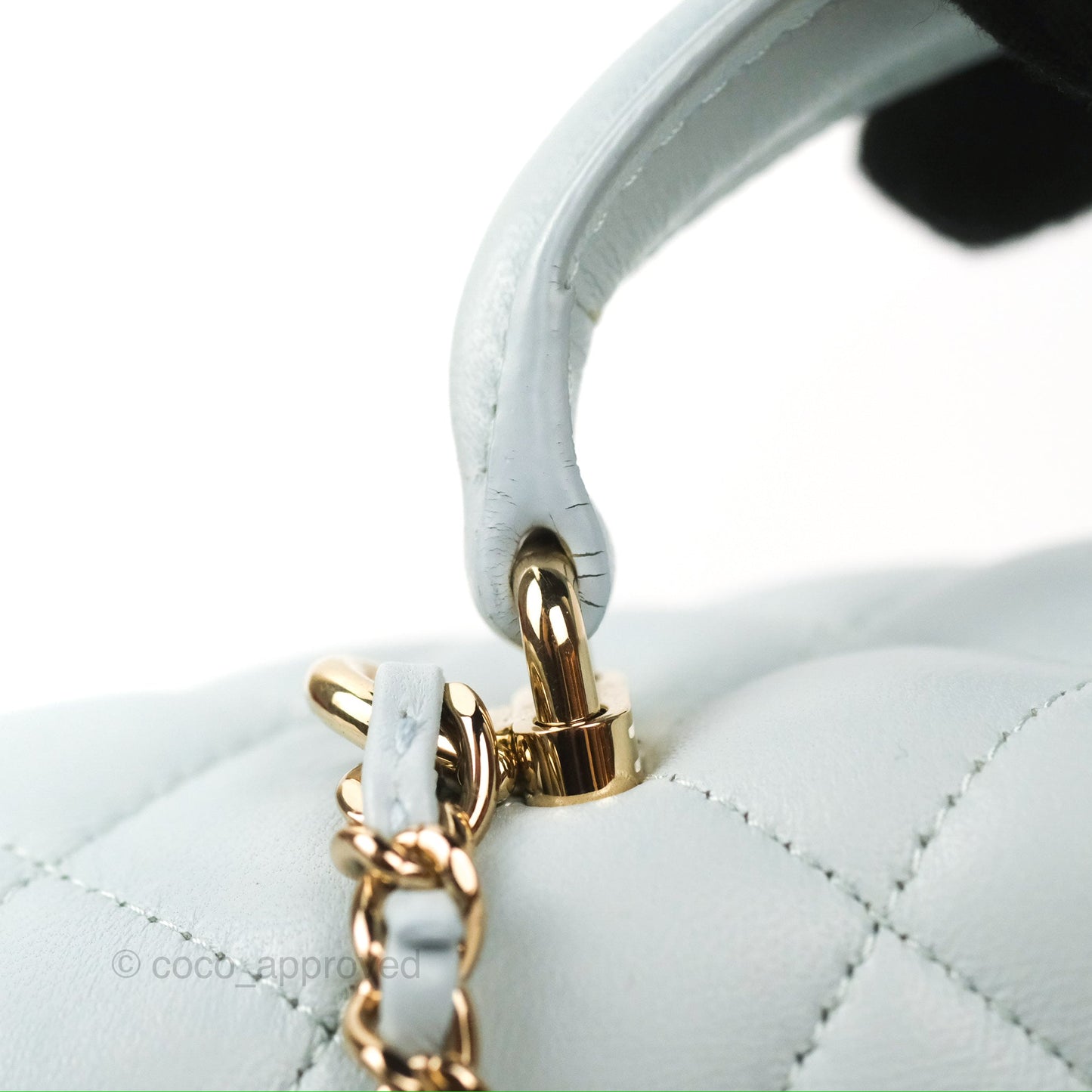 Chanel Top Handle Mini Rectangular Flap Bag Light Blue Lambskin Gold Hardware