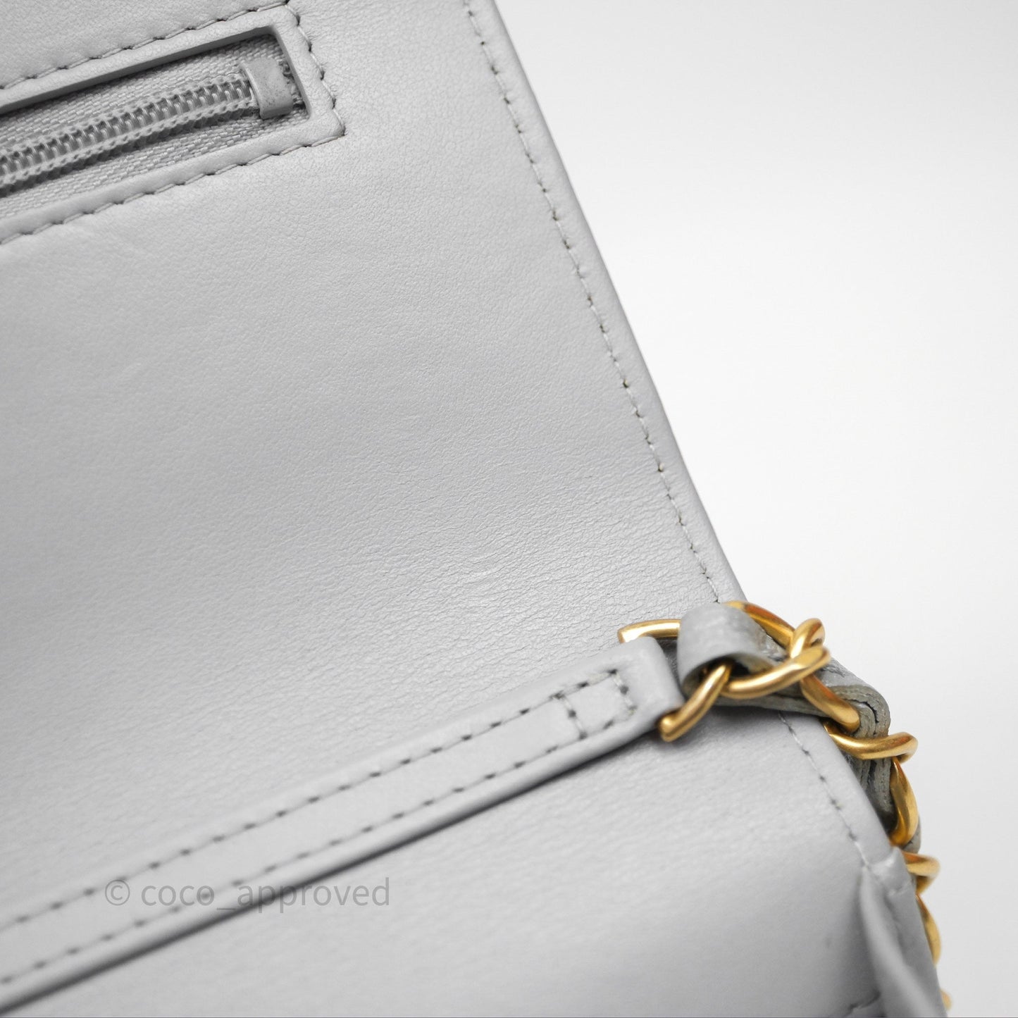 Chanel Wallet On Chain WOC Adjustable CC Chain Grey Iridescent Caviar Aged Gold Hardware