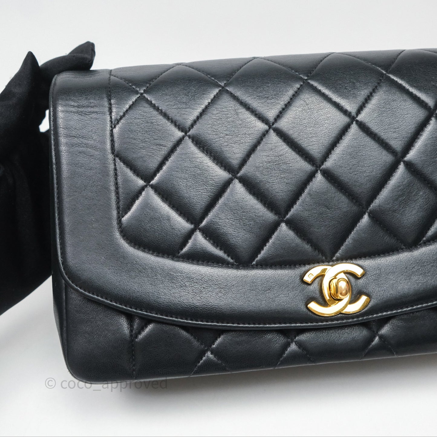 Chanel Vintage Medium Classic Diana Flap Bag Black Lambskin 24K Gold Hardware