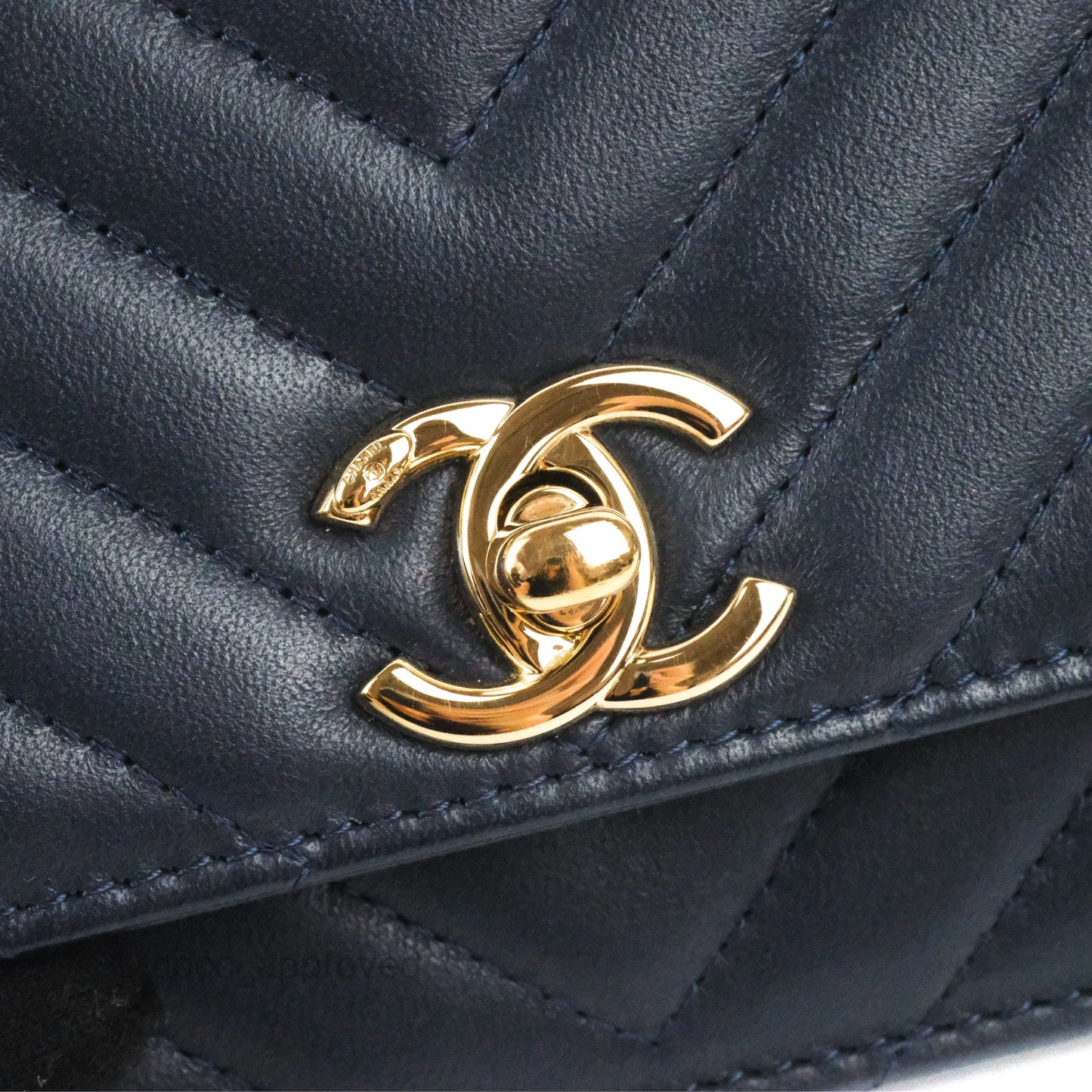 Chanel Trendy CC WOC Wallet on Chain Chevron Navy Lambskin Gold Hardware