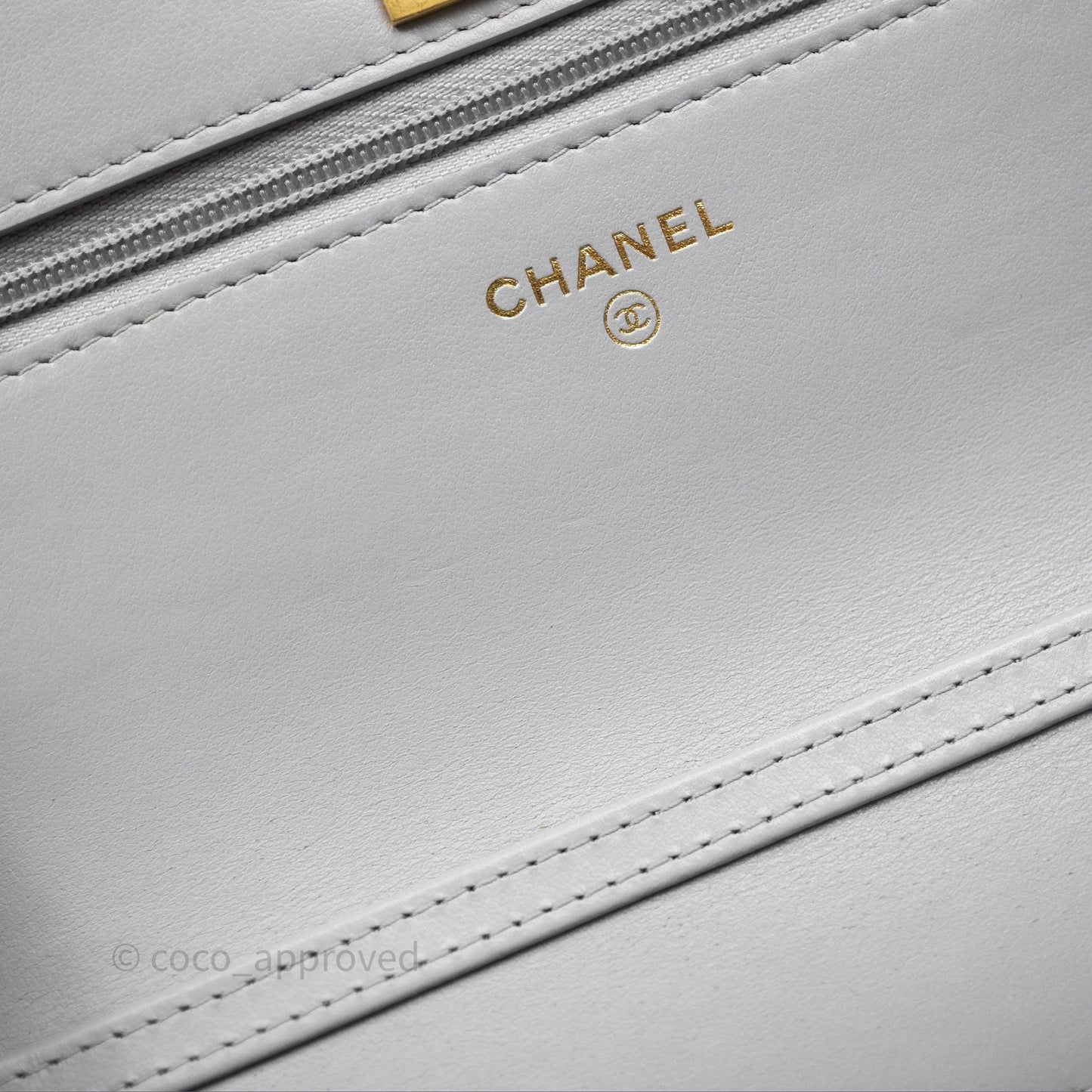 Chanel Wallet On Chain WOC Adjustable CC Chain Grey Iridescent Caviar Aged Gold Hardware