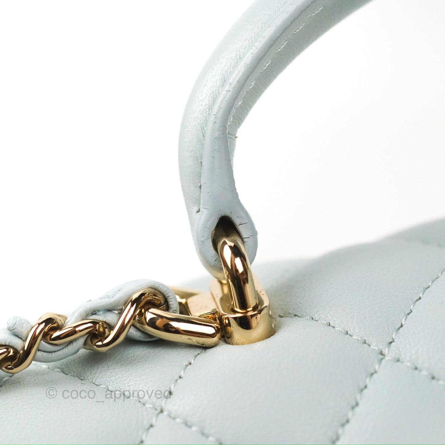 Chanel Top Handle Mini Rectangular Flap Bag Light Blue Lambskin Gold Hardware