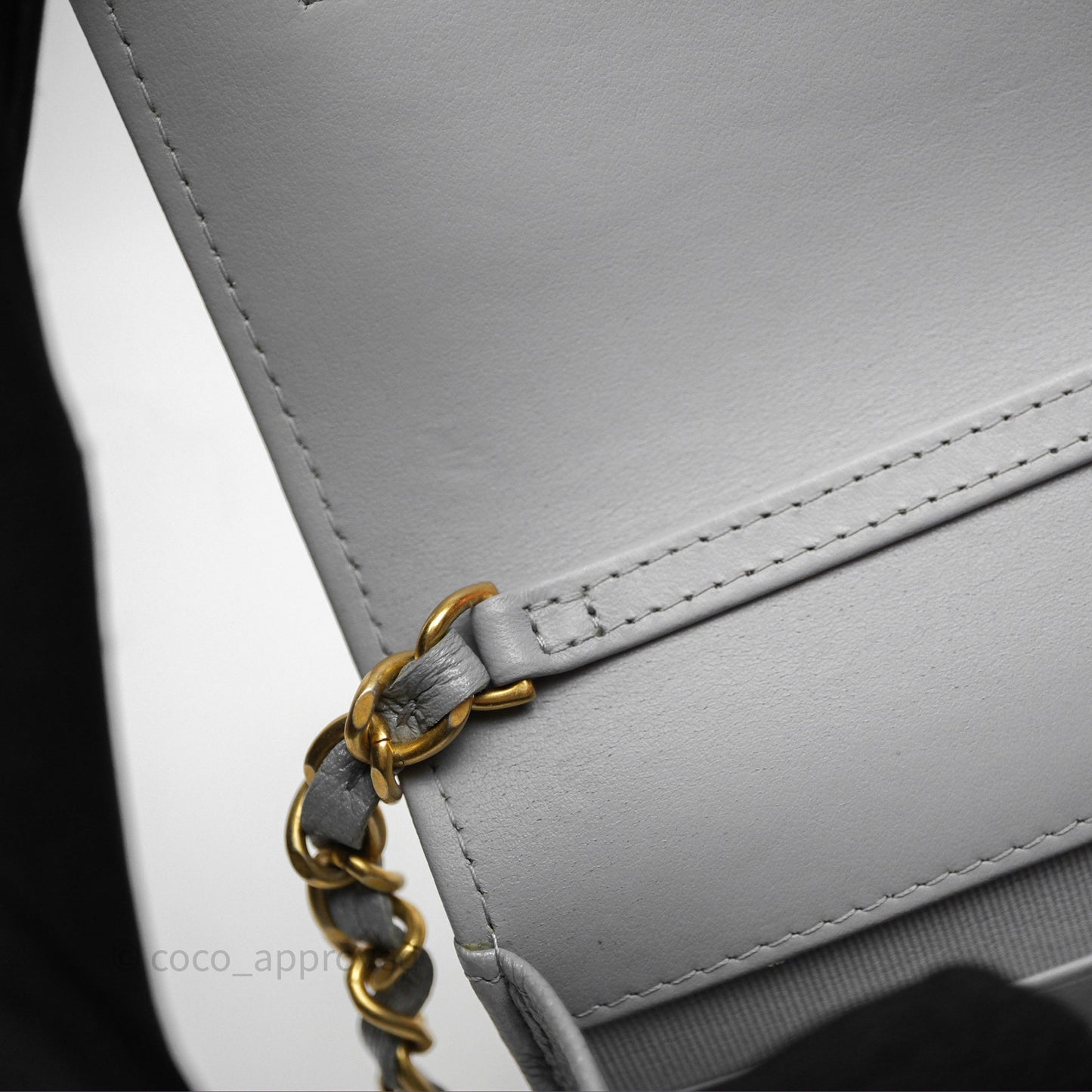 Chanel Wallet On Chain WOC Adjustable CC Chain Grey Iridescent Caviar Aged Gold Hardware