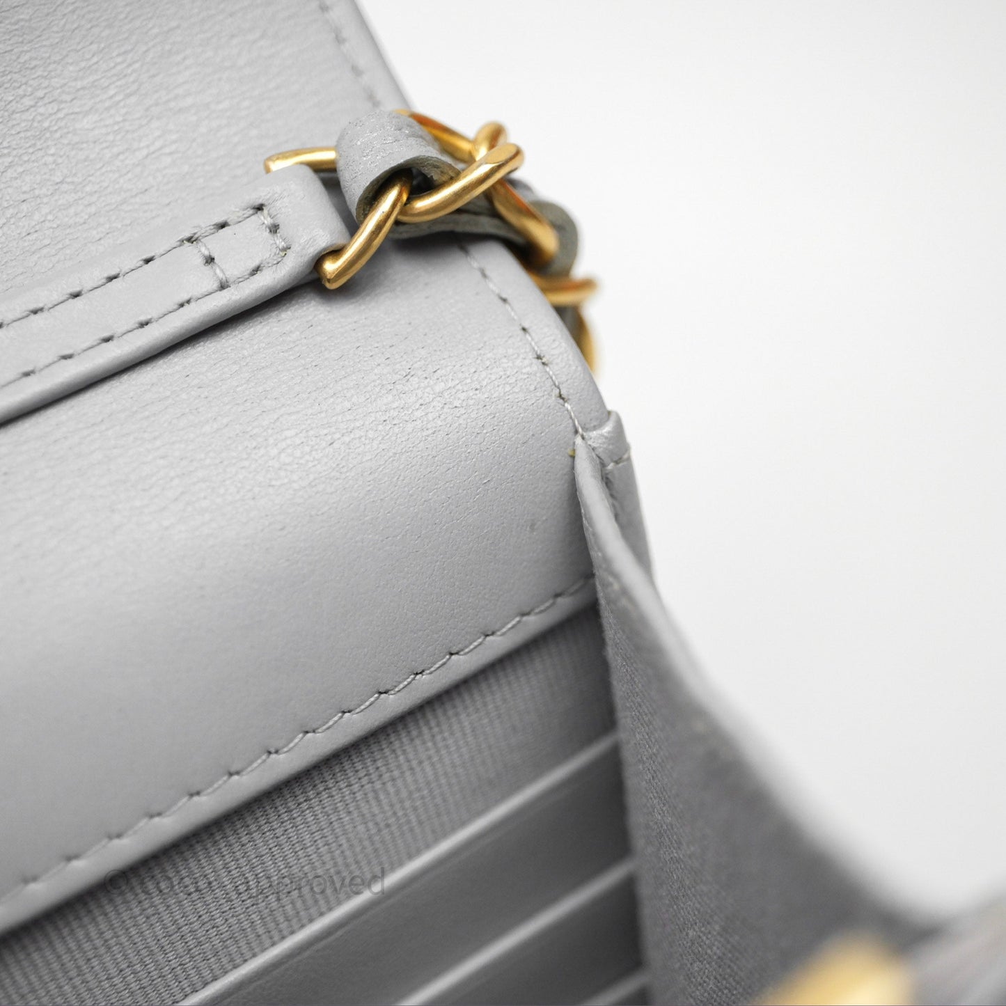 Chanel Wallet On Chain WOC Adjustable CC Chain Grey Iridescent Caviar Aged Gold Hardware