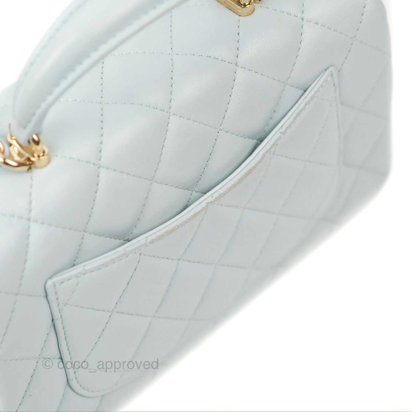 Chanel Top Handle Mini Rectangular Flap Bag Light Blue Lambskin Gold Hardware