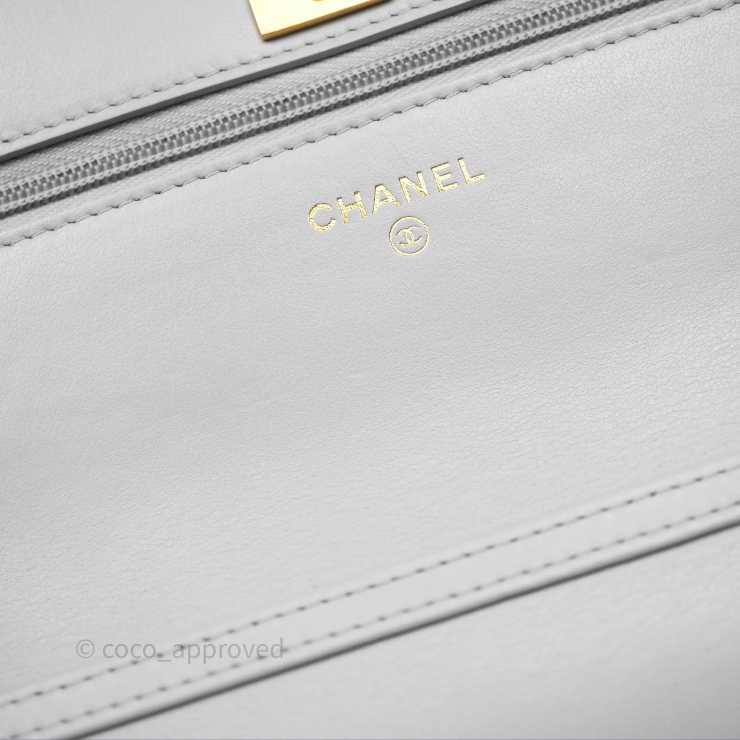 Chanel Wallet On Chain WOC Adjustable CC Chain Grey Iridescent Caviar Aged Gold Hardware