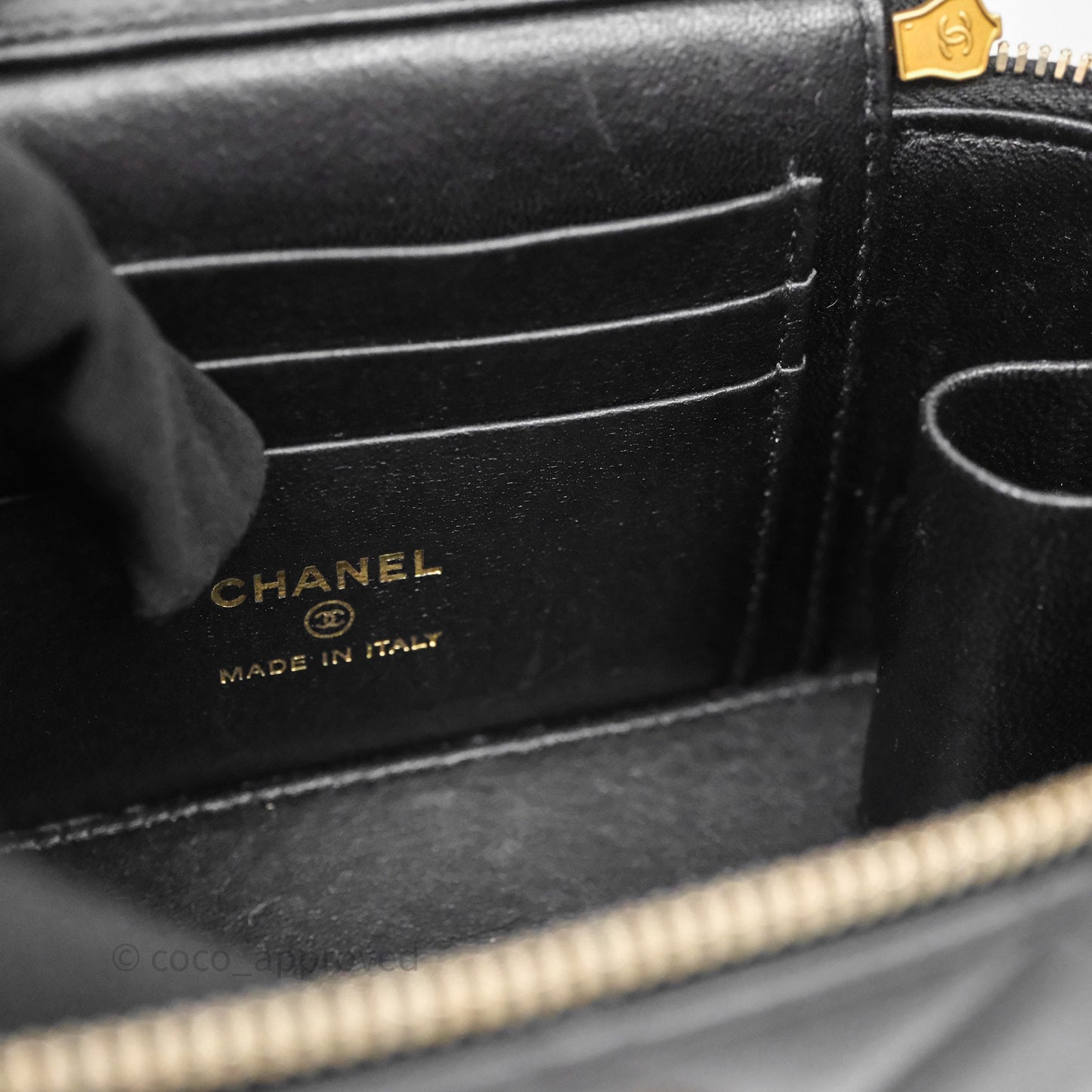 Chanel Top Handle Vanity Rectangular Black Lambskin Aged Gold Hardware