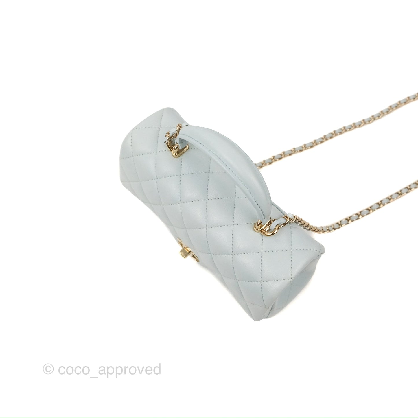Chanel Top Handle Mini Rectangular Flap Bag Light Blue Lambskin Gold Hardware