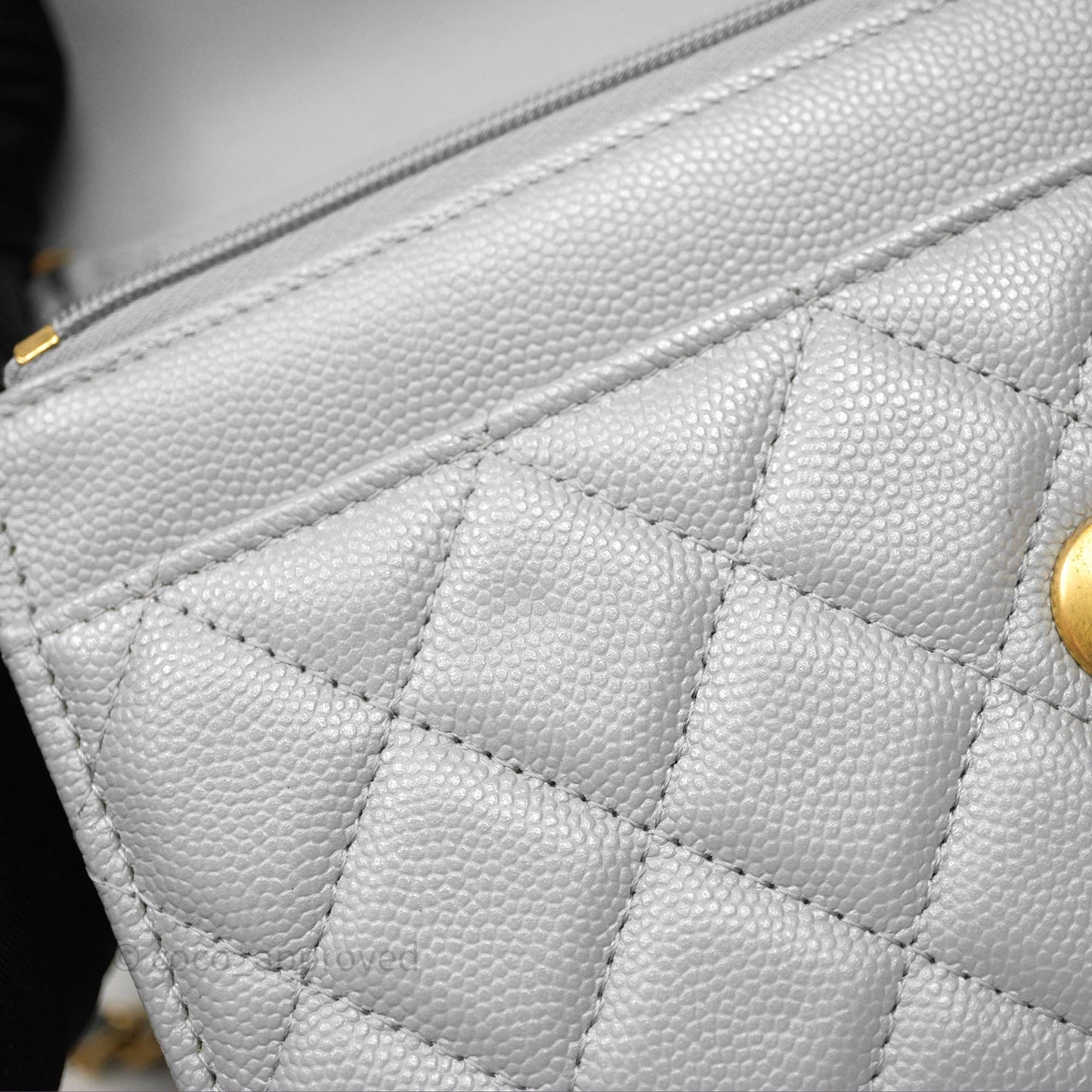 Chanel Wallet On Chain WOC Adjustable CC Chain Grey Iridescent Caviar Aged Gold Hardware
