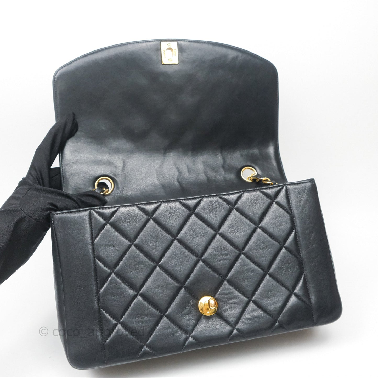 Chanel Vintage Medium Classic Diana Flap Bag Black Lambskin 24K Gold Hardware