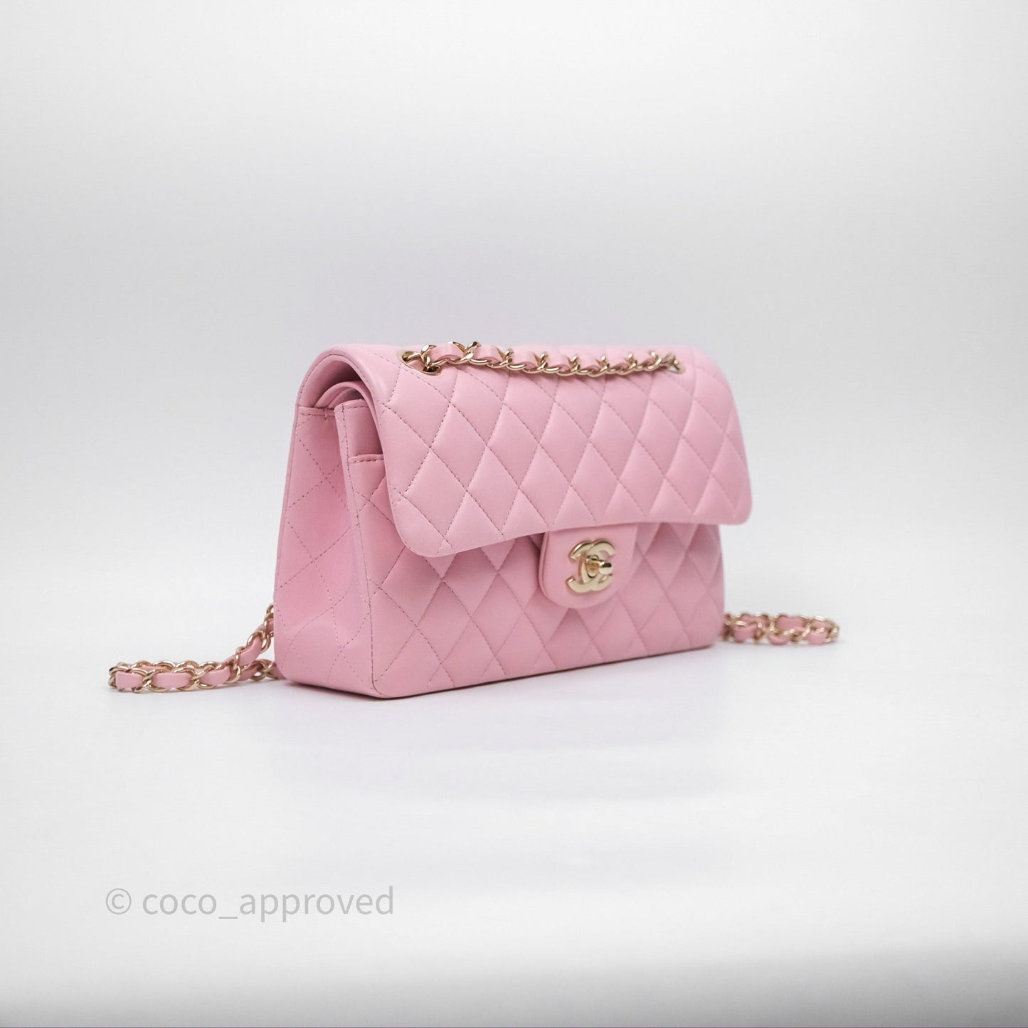 Chanel Small Classic Quilted Flap Pink Lambskin Gold Hardware