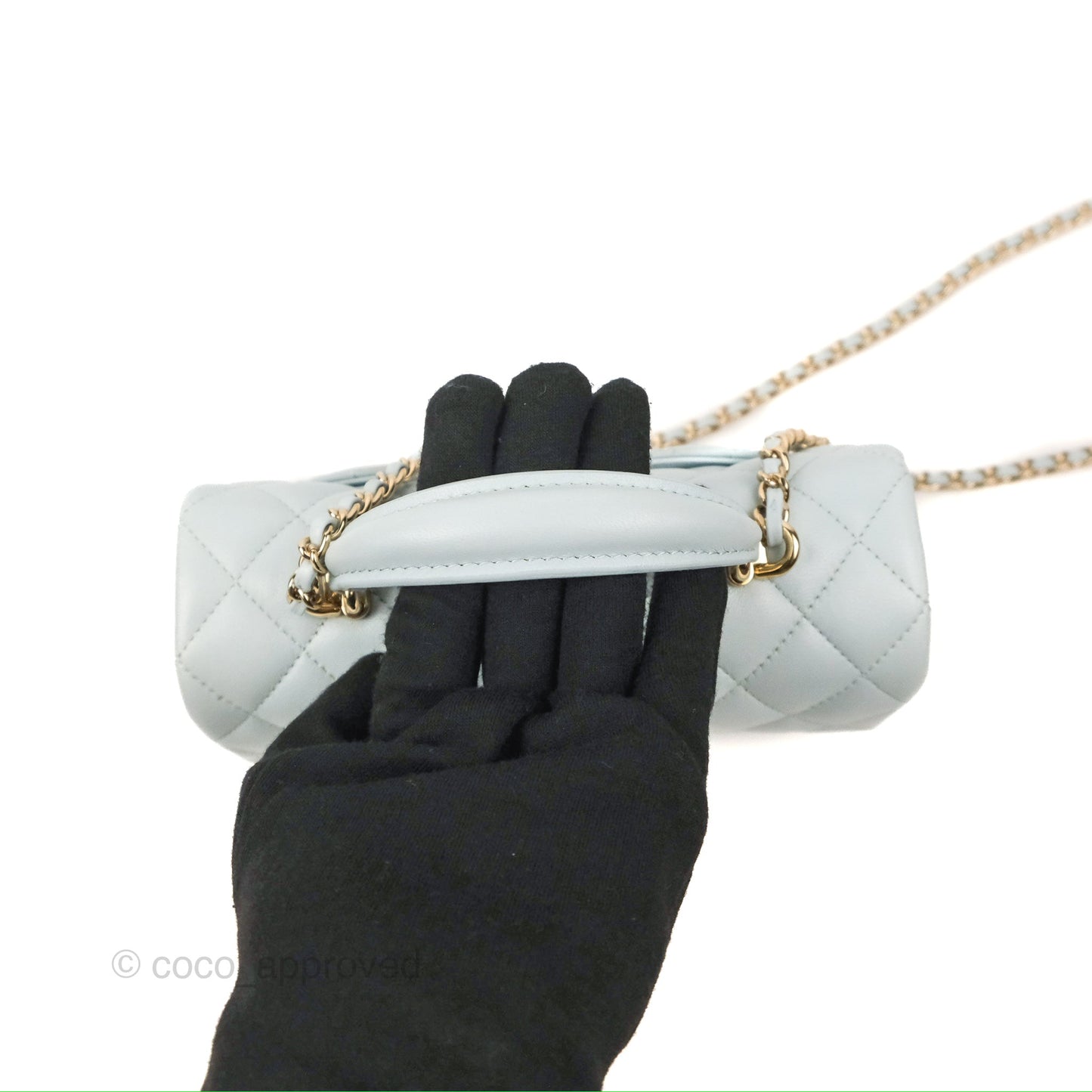 Chanel Top Handle Mini Rectangular Flap Bag Light Blue Lambskin Gold Hardware