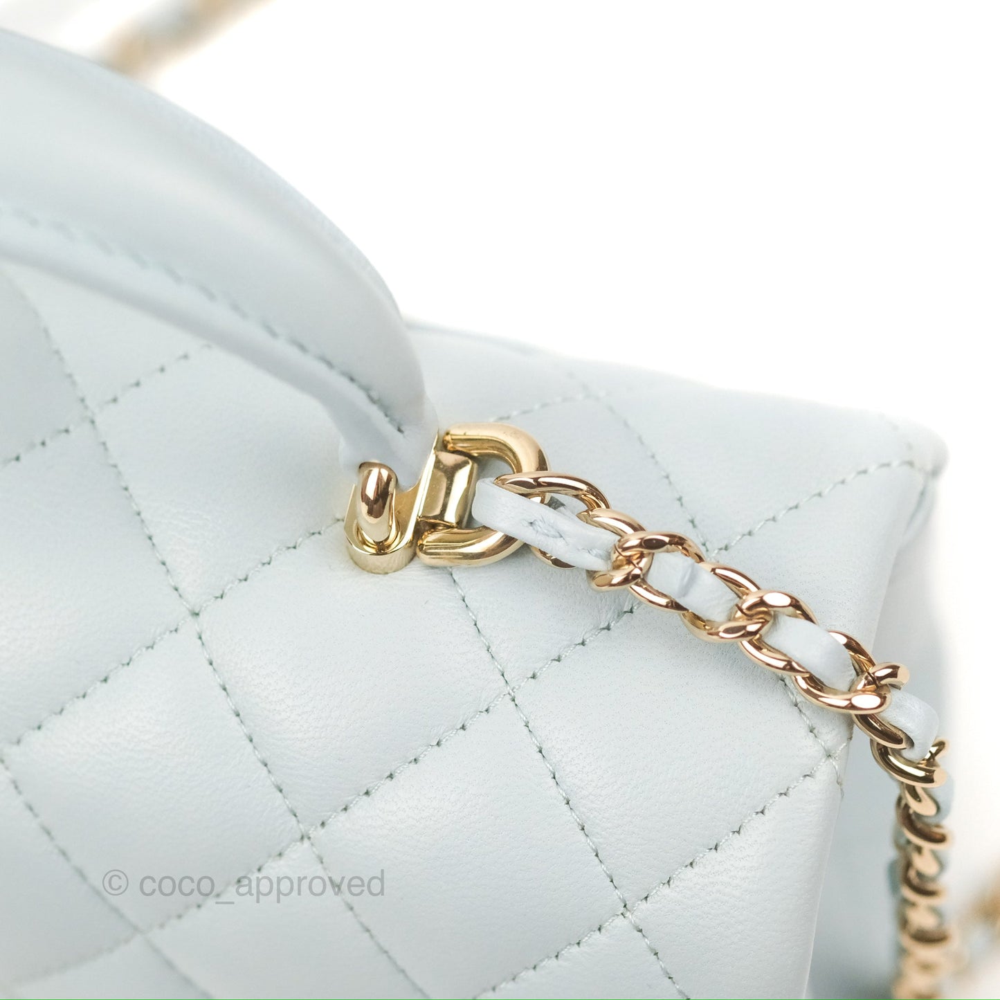 Chanel Top Handle Mini Rectangular Flap Bag Light Blue Lambskin Gold Hardware