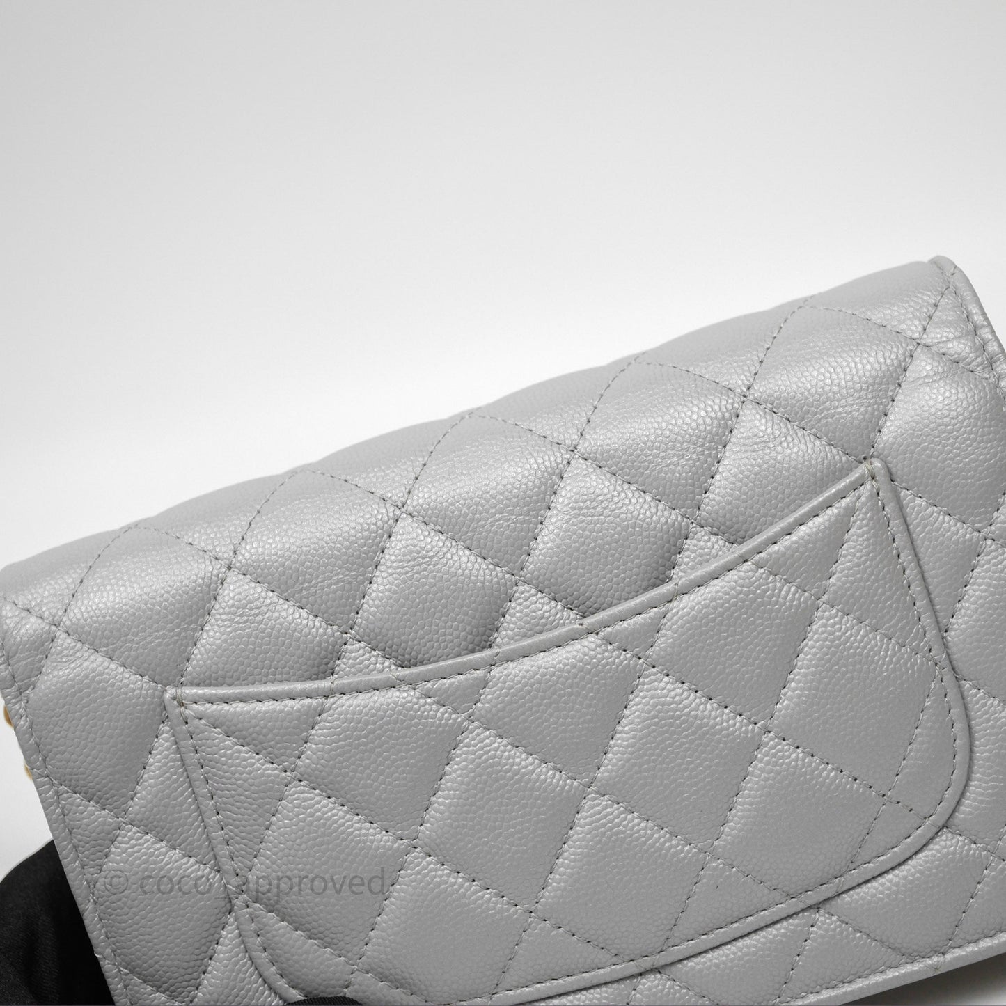 Chanel Wallet On Chain WOC Adjustable CC Chain Grey Iridescent Caviar Aged Gold Hardware