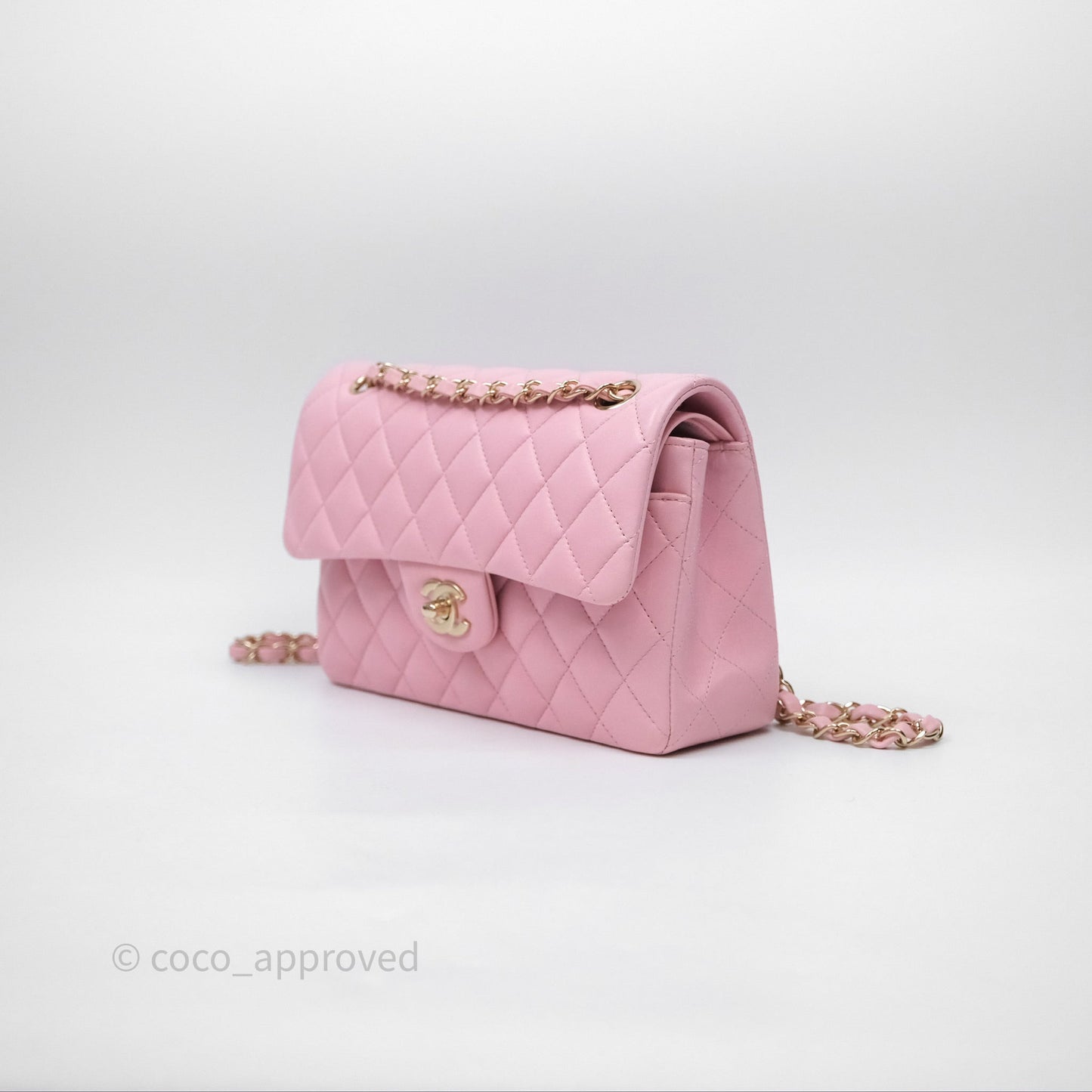Chanel Small Classic Quilted Flap Pink Lambskin Gold Hardware