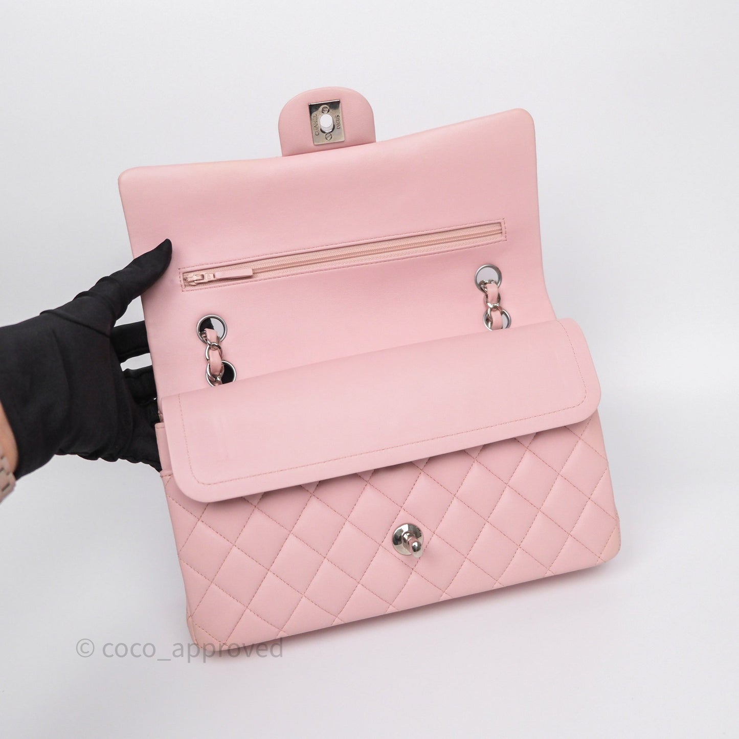 Chanel Classic M/L Medium Flap Quilted Pink Lambskin Silver Hardware