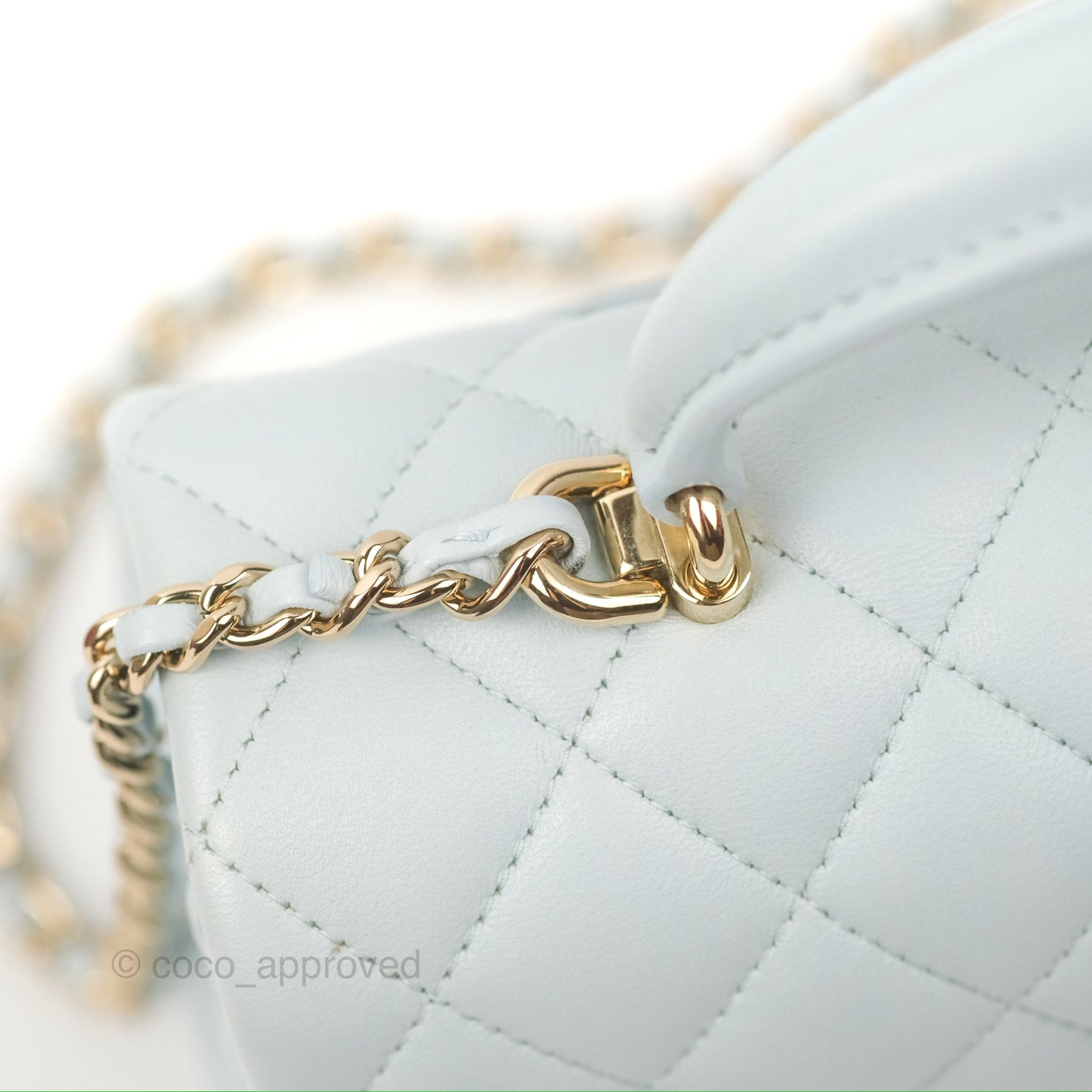 Chanel Top Handle Mini Rectangular Flap Bag Light Blue Lambskin Gold Hardware