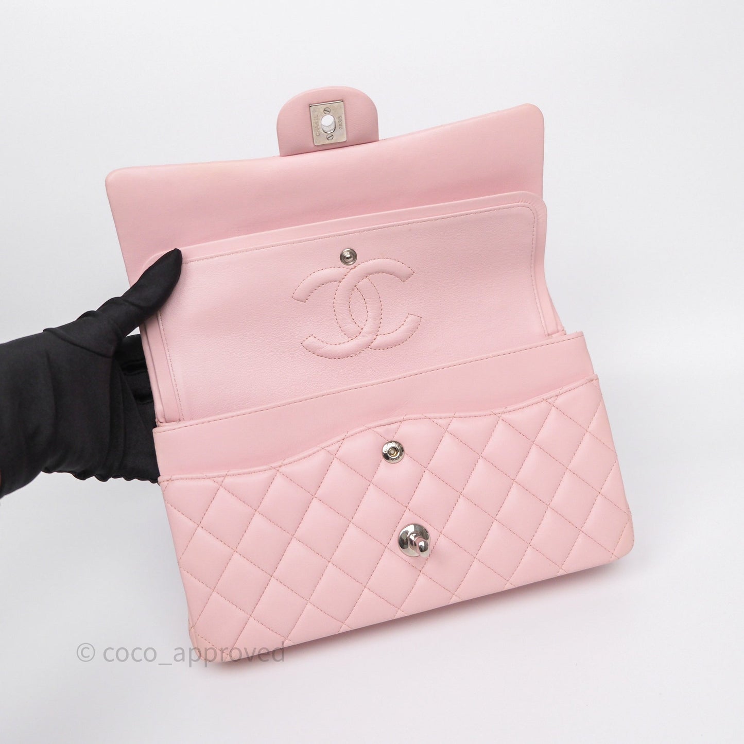 Chanel Classic M/L Medium Flap Quilted Pink Lambskin Silver Hardware