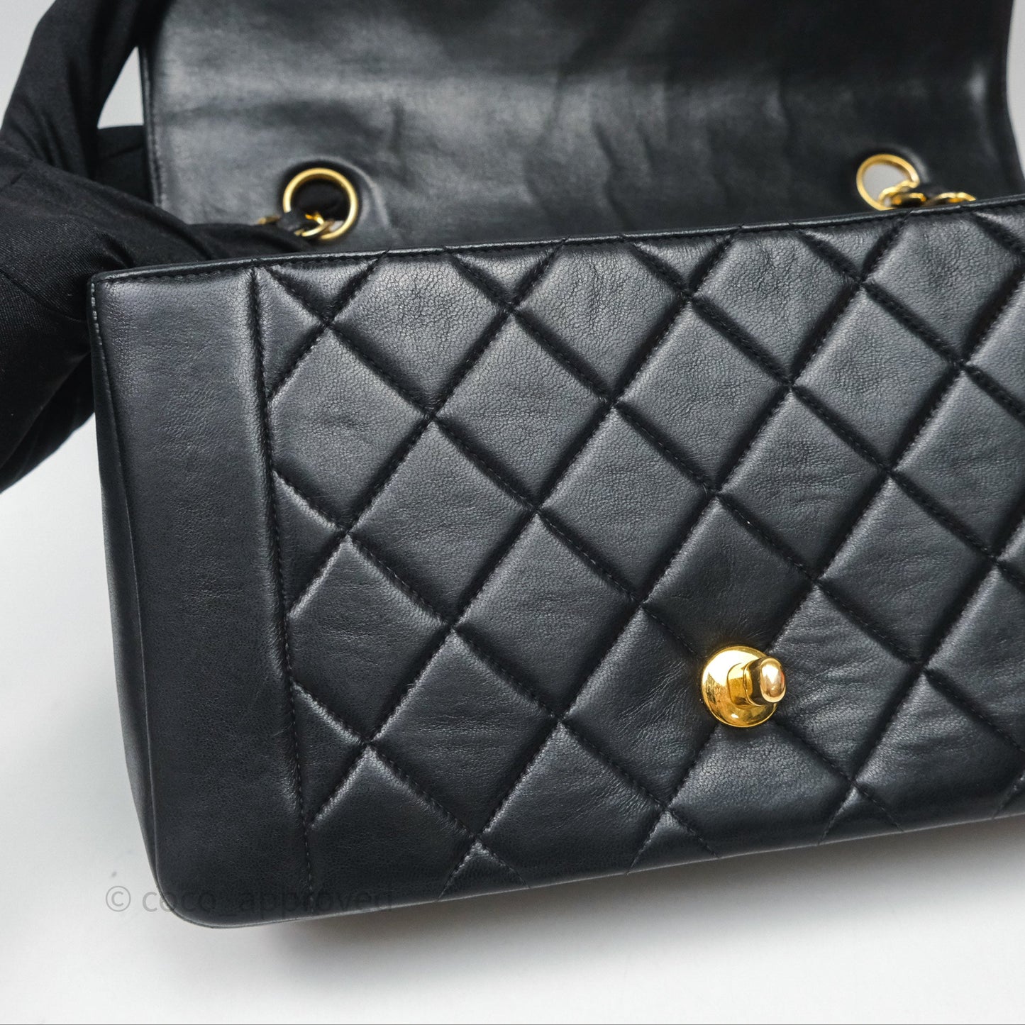 Chanel Vintage Medium Classic Diana Flap Bag Black Lambskin 24K Gold Hardware