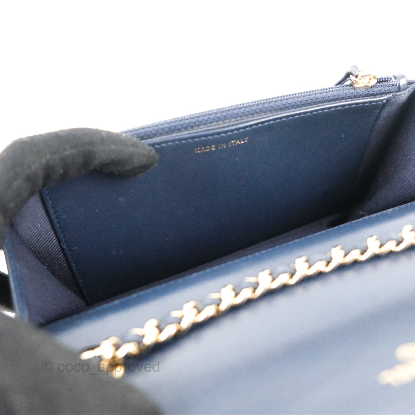 Chanel Trendy CC WOC Wallet on Chain Chevron Navy Lambskin Gold Hardware