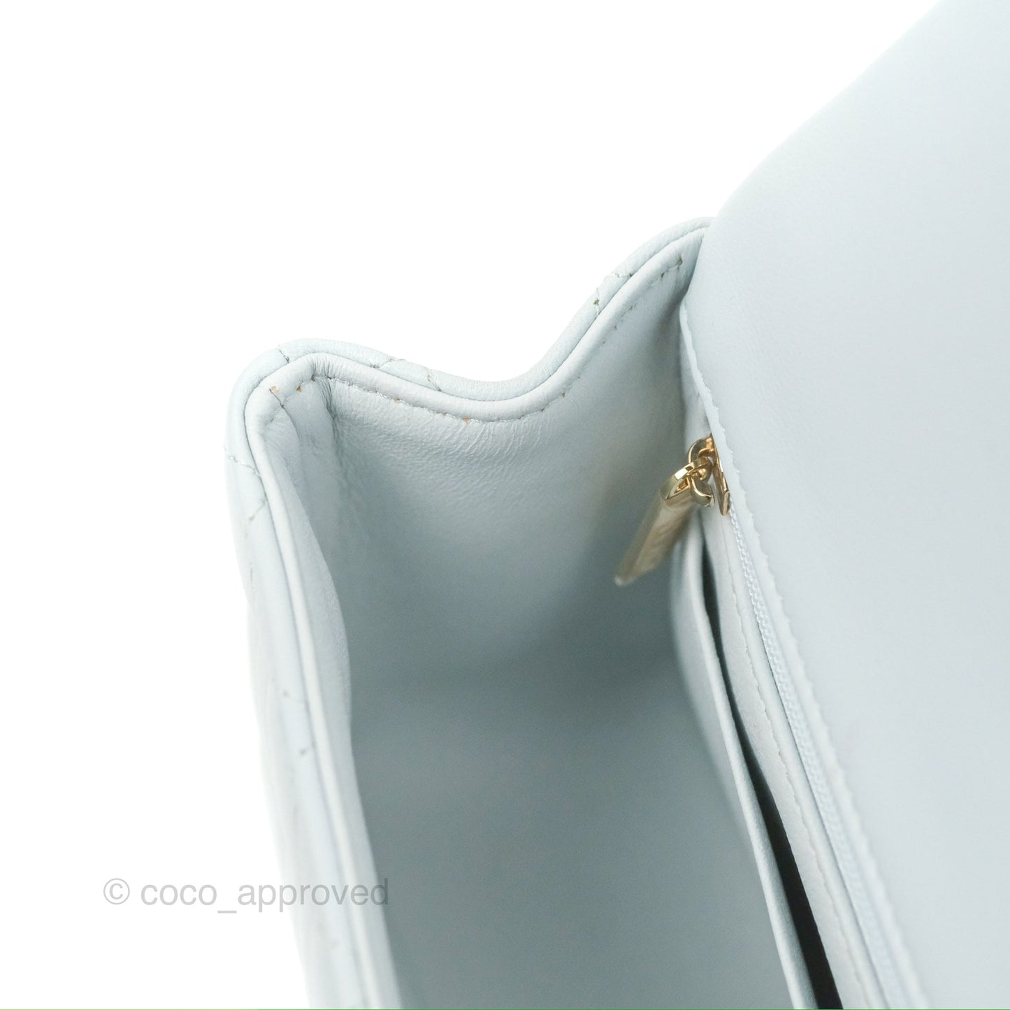 Chanel Top Handle Mini Rectangular Flap Bag Light Blue Lambskin Gold Hardware