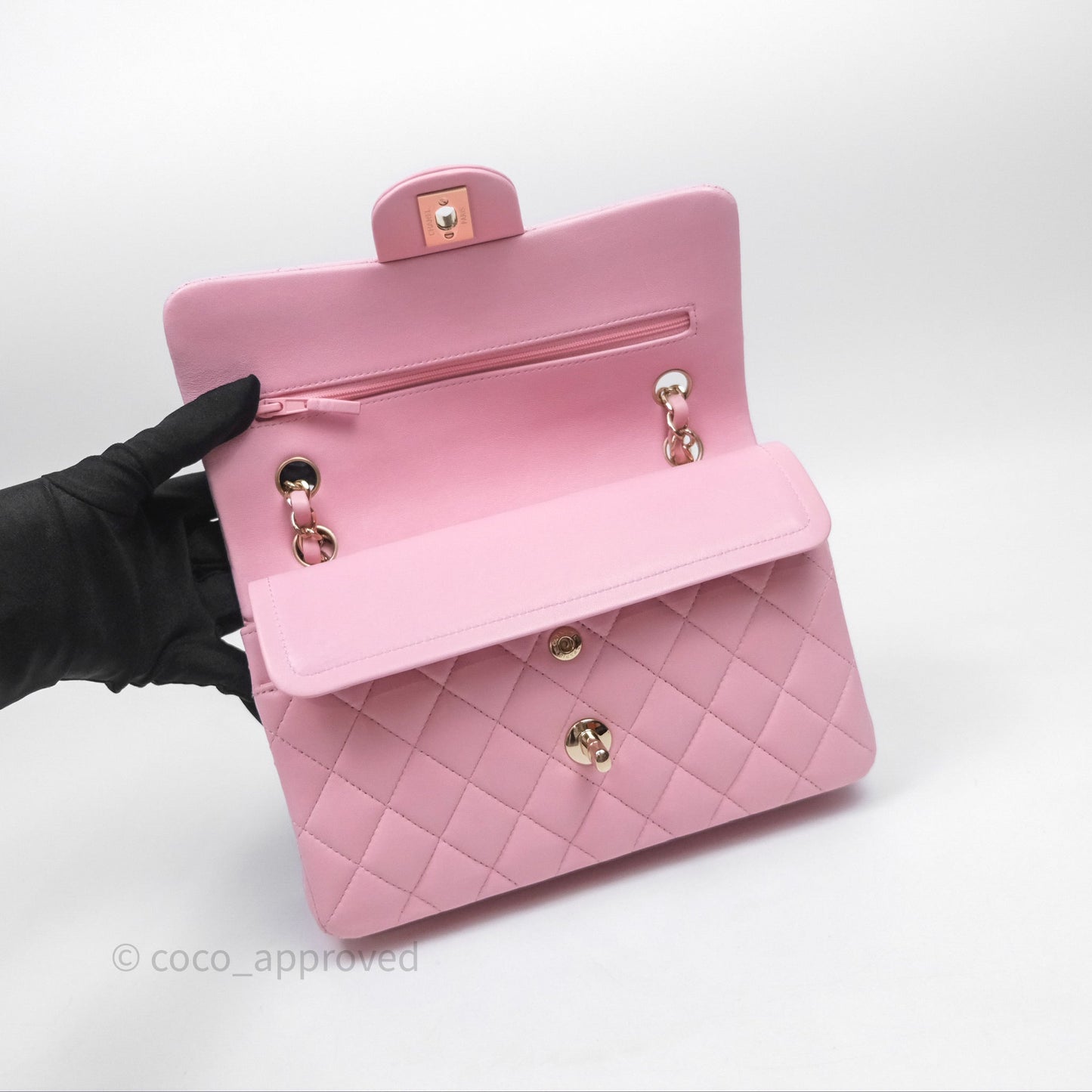 Chanel Small Classic Quilted Flap Pink Lambskin Gold Hardware