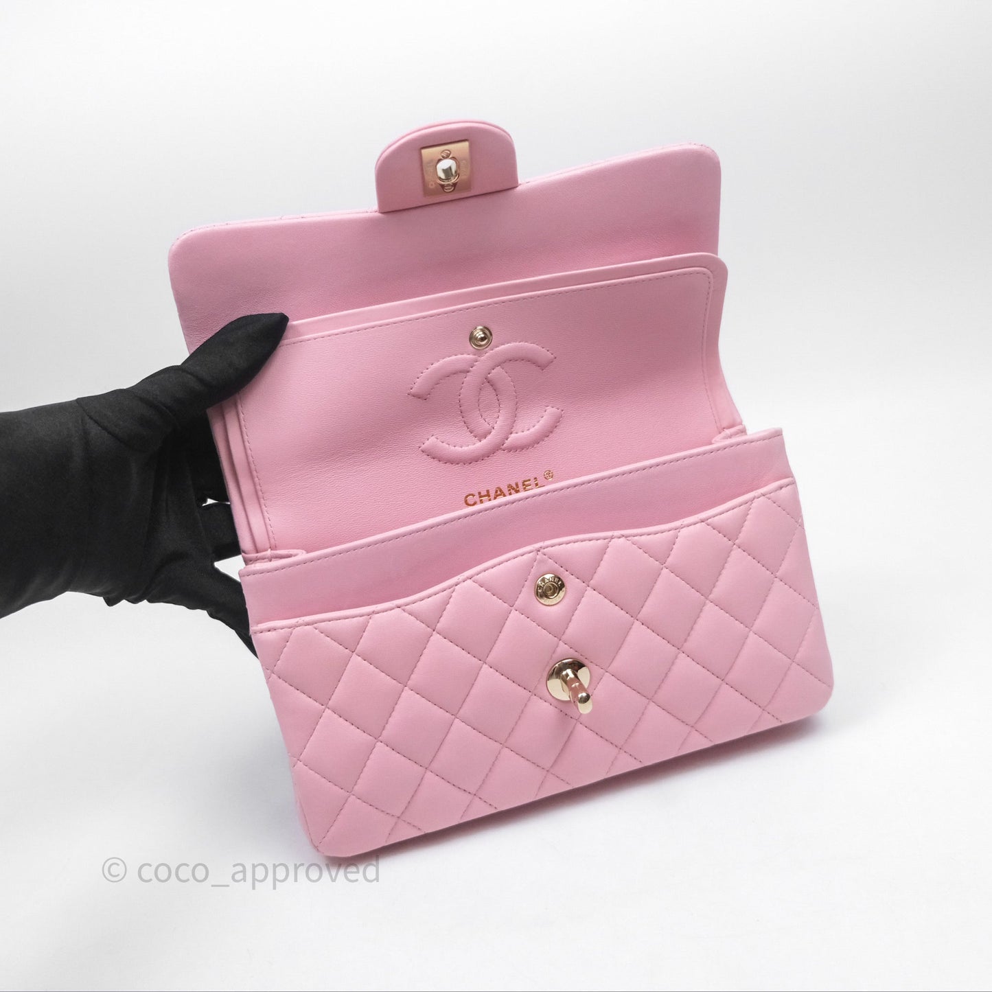 Chanel Small Classic Quilted Flap Pink Lambskin Gold Hardware