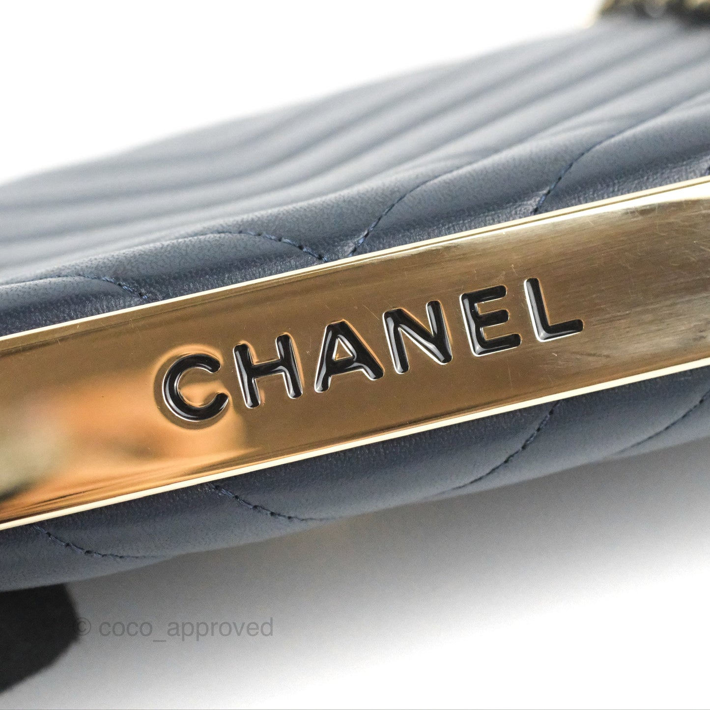 Chanel Trendy CC WOC Wallet on Chain Chevron Navy Lambskin Gold Hardware