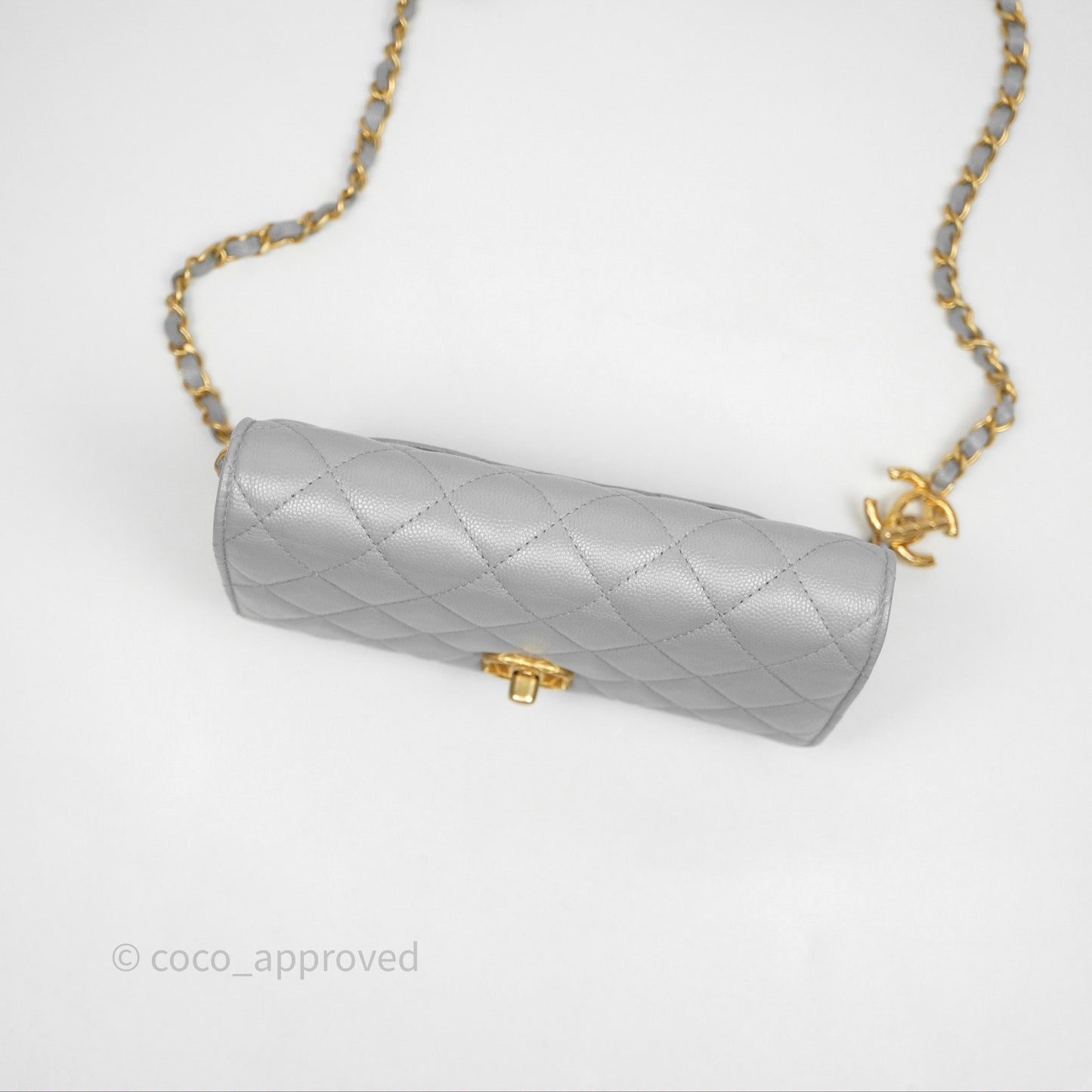 Chanel Wallet On Chain WOC Adjustable CC Chain Grey Iridescent Caviar Aged Gold Hardware