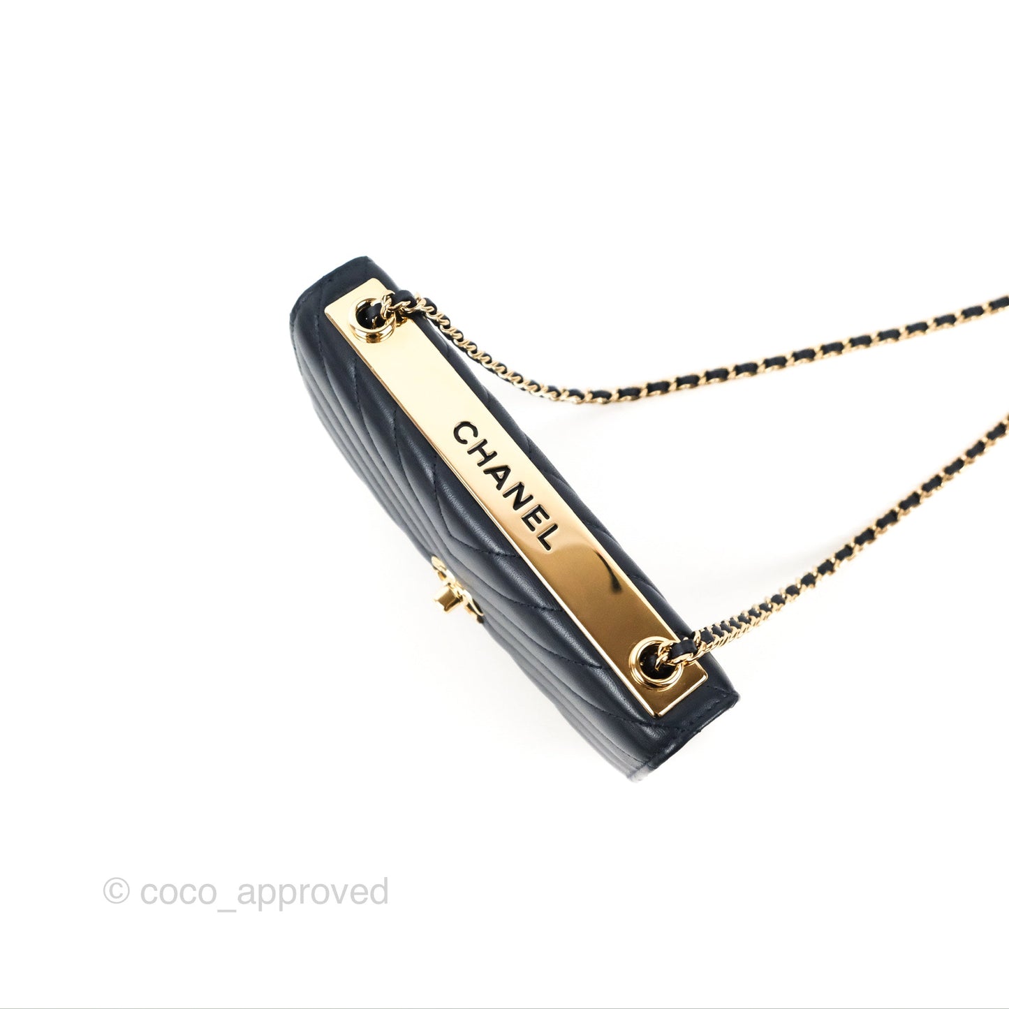 Chanel Trendy CC WOC Wallet on Chain Chevron Navy Lambskin Gold Hardware