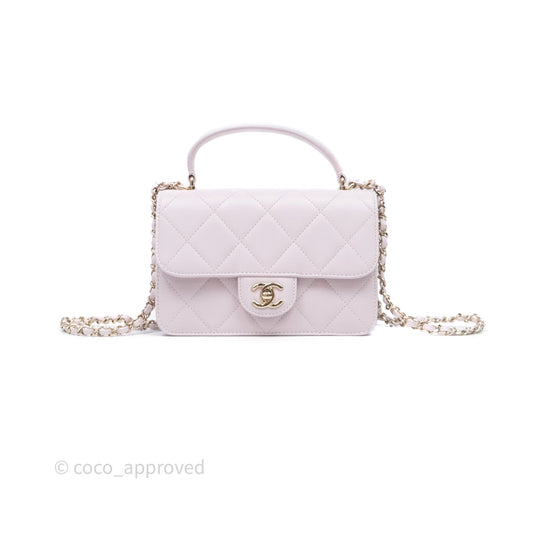 Chanel Small Coco Lady Quilted Flap Bag With Top Handle Light Pink Calfskin Gold Hardware
