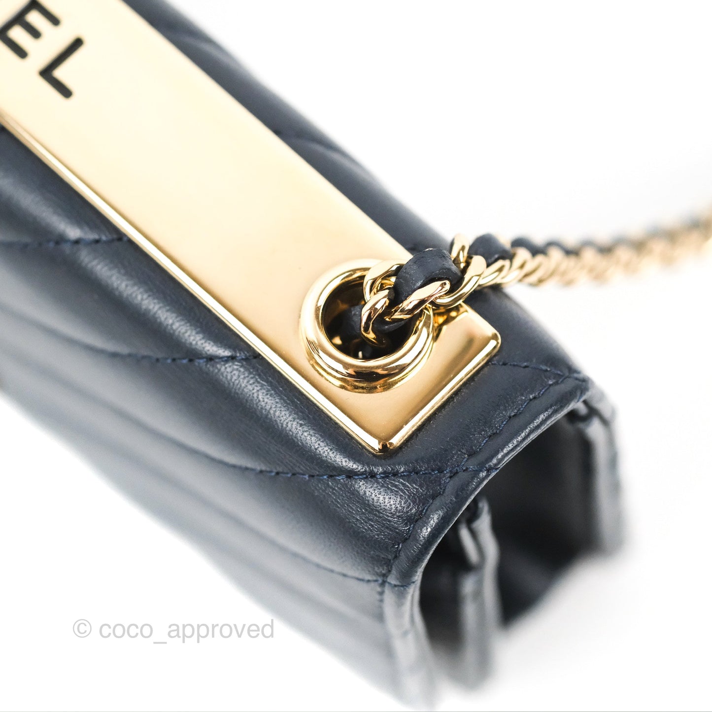 Chanel Trendy CC WOC Wallet on Chain Chevron Navy Lambskin Gold Hardware
