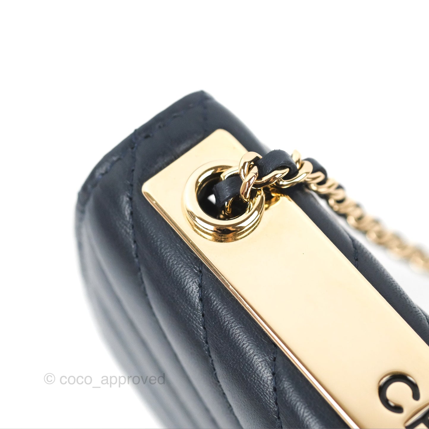 Chanel Trendy CC WOC Wallet on Chain Chevron Navy Lambskin Gold Hardware