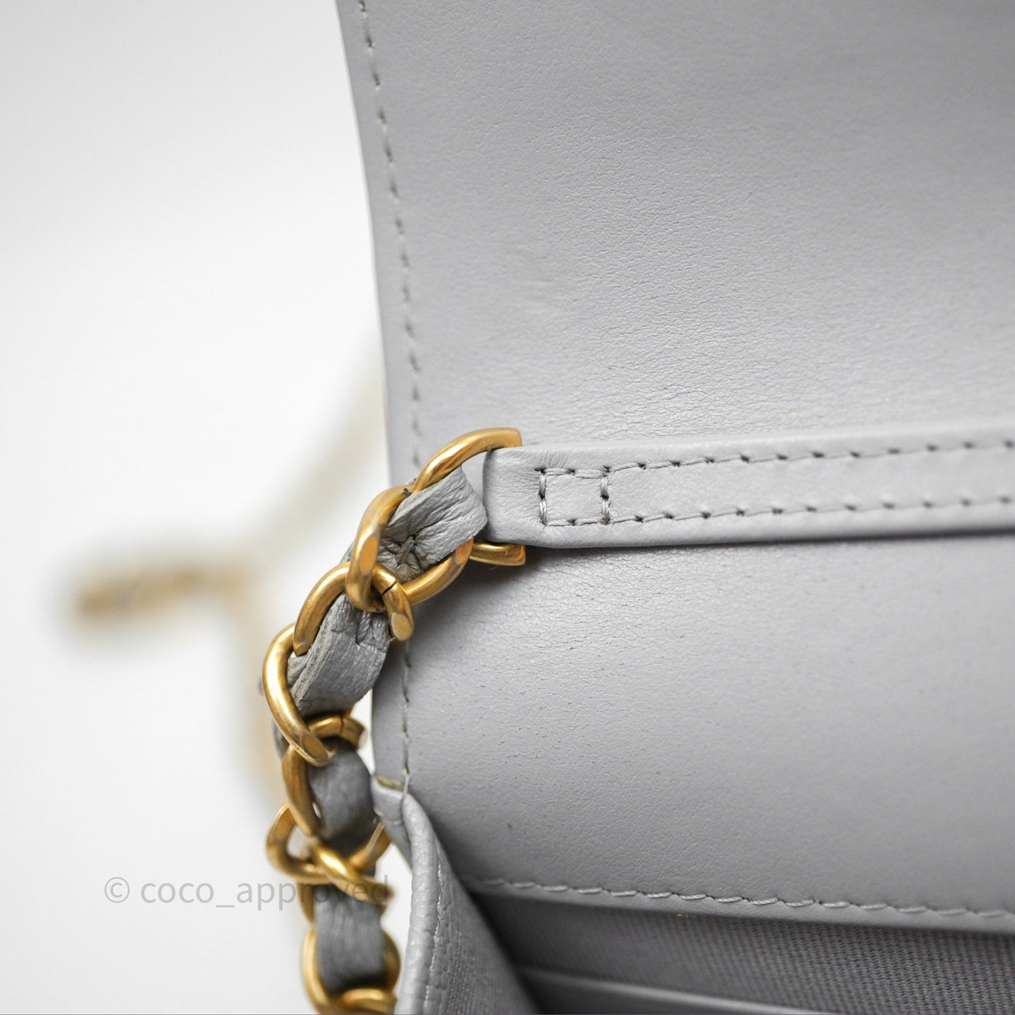 Chanel Wallet On Chain WOC Adjustable CC Chain Grey Iridescent Caviar Aged Gold Hardware