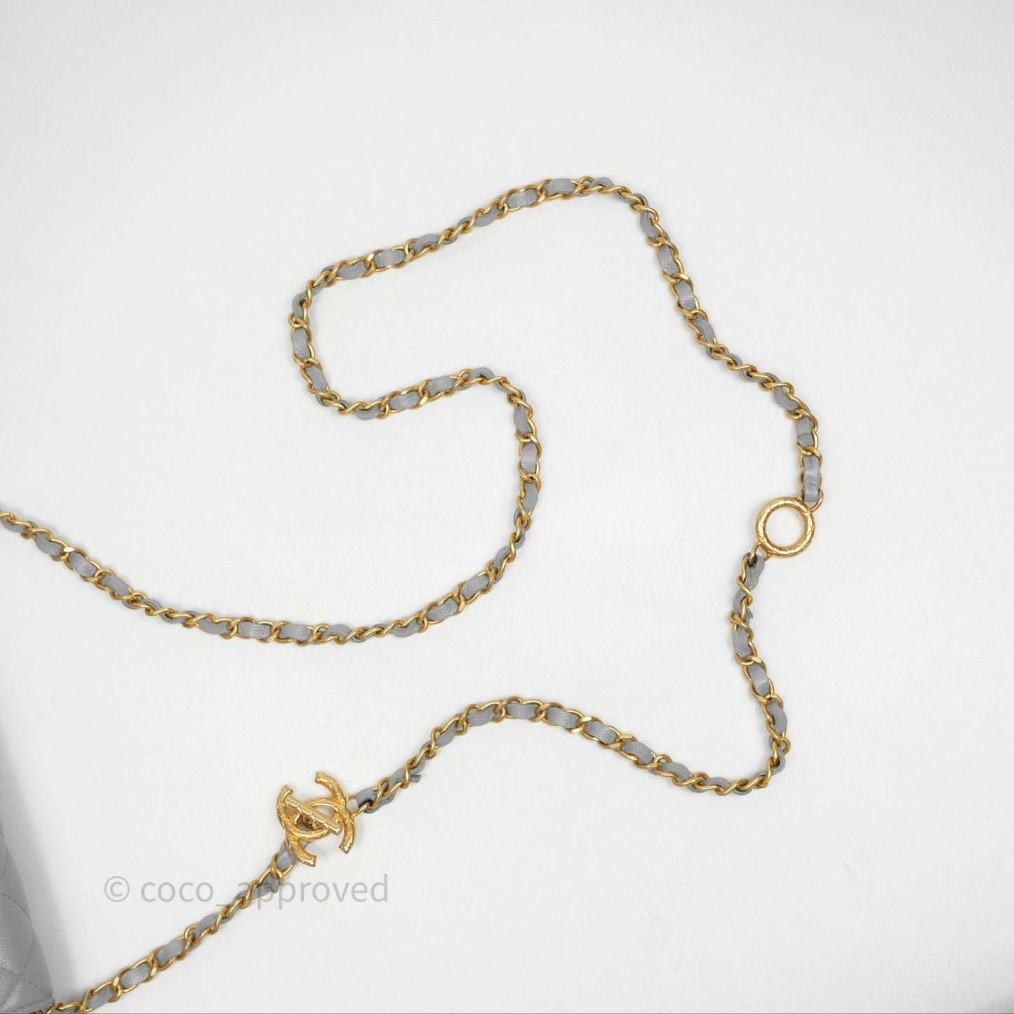 Chanel Wallet On Chain WOC Adjustable CC Chain Grey Iridescent Caviar Aged Gold Hardware